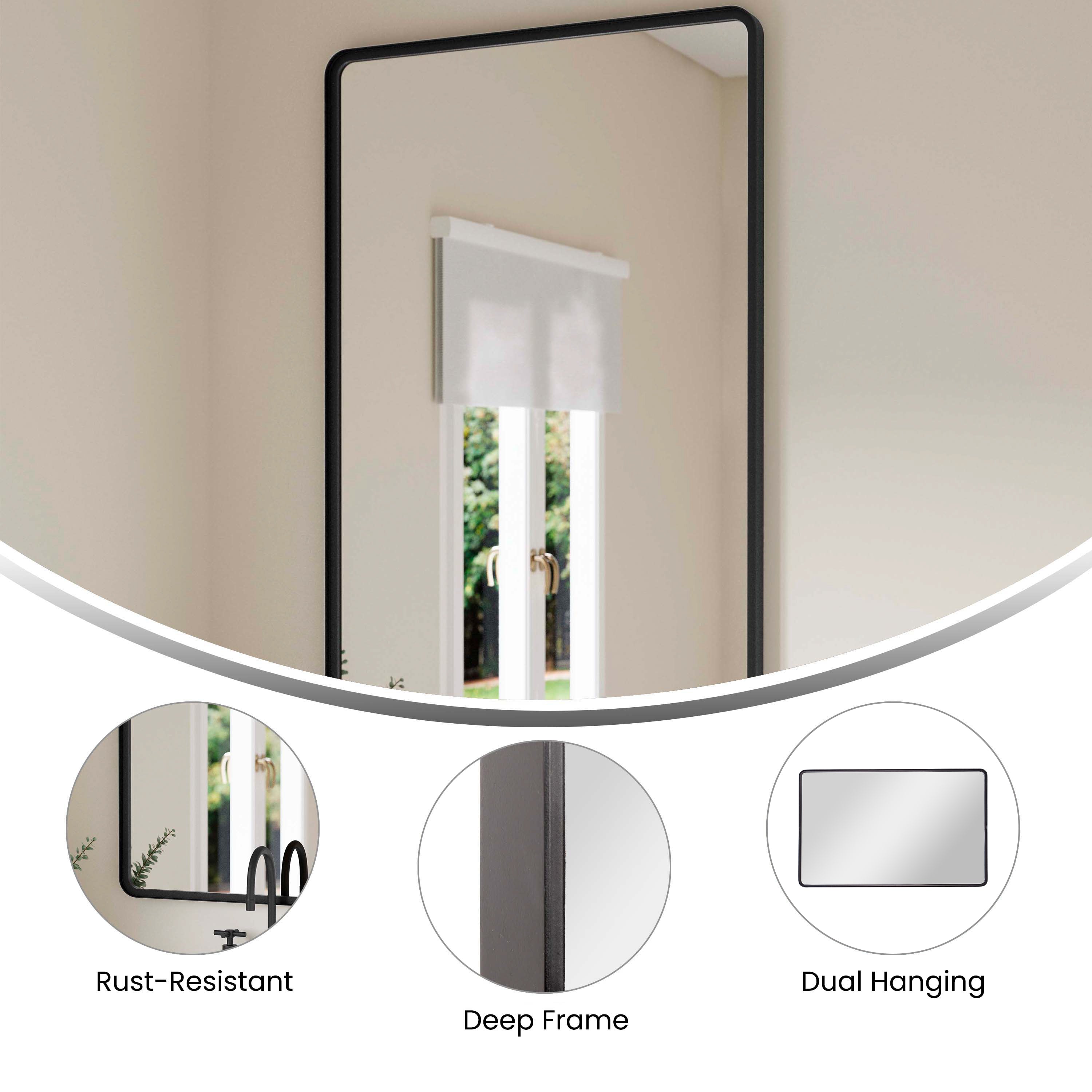Ava 48" x 30" Metal Deep Framed Wall Mirror - Large Accent Mirror for Bathroom, Entryway, Dining Room, & Living Room in Black