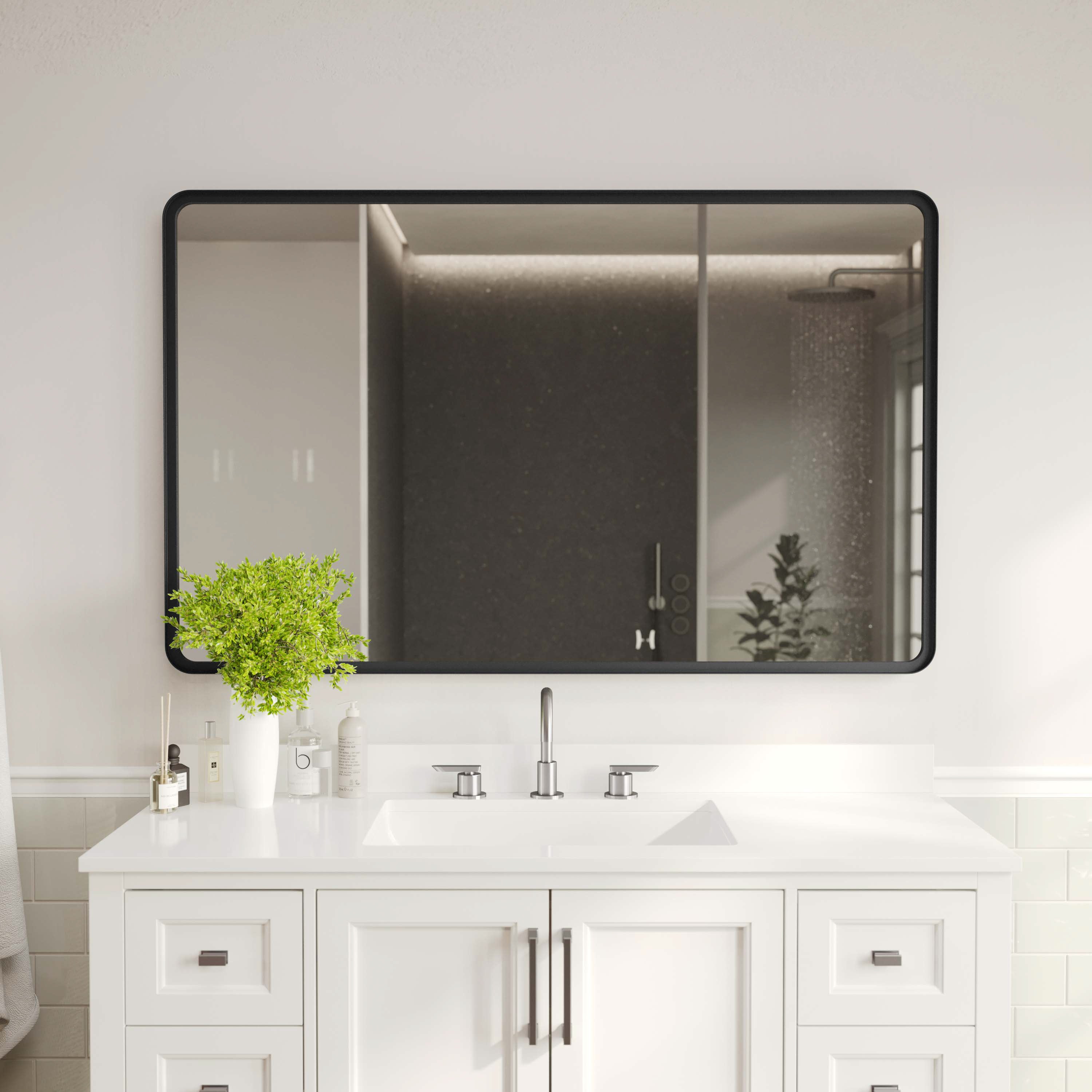 Ava 48" x 30" Metal Deep Framed Wall Mirror - Large Accent Mirror for Bathroom, Entryway, Dining Room, & Living Room in Black