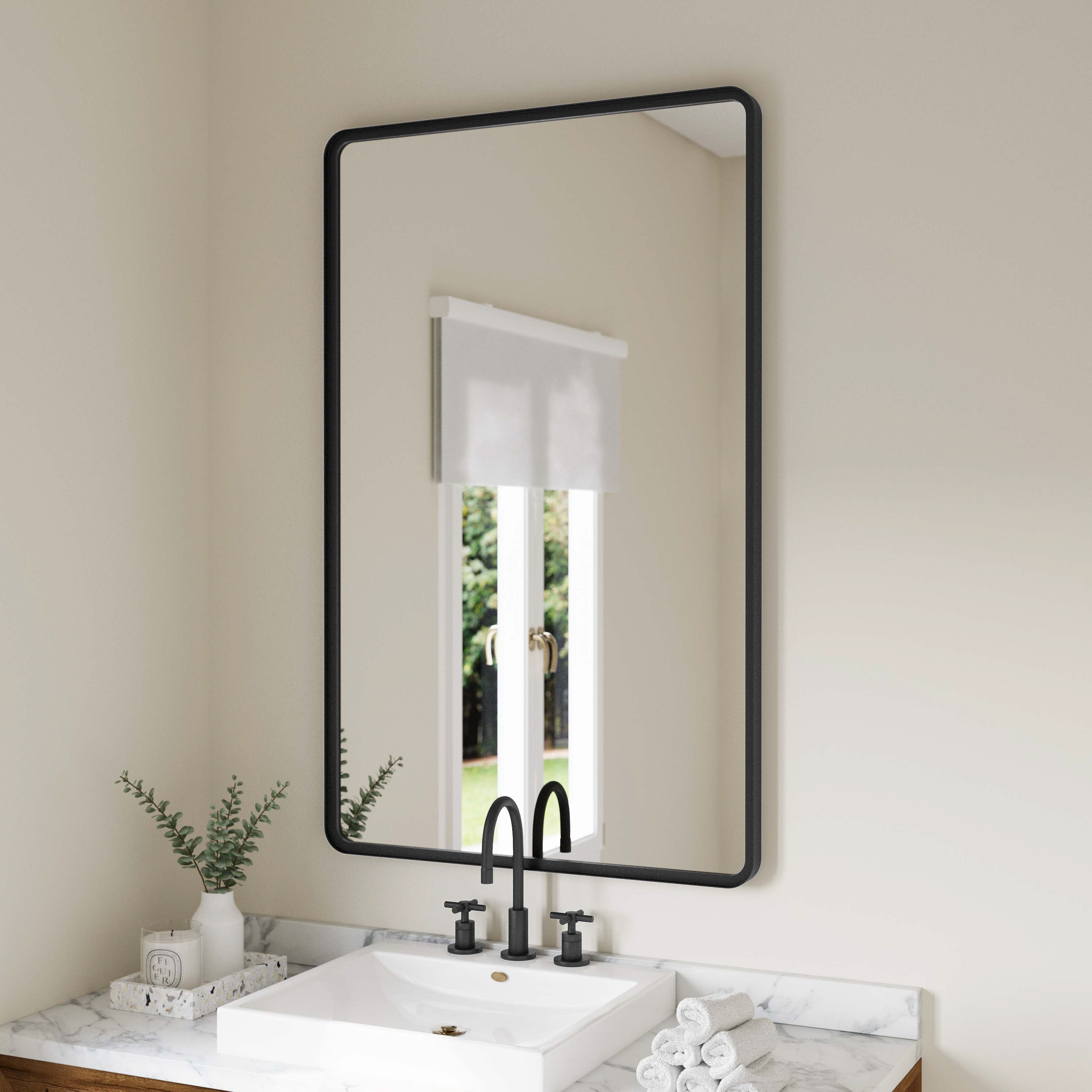 Ava 48" x 30" Metal Deep Framed Wall Mirror - Large Accent Mirror for Bathroom, Entryway, Dining Room, & Living Room in Black