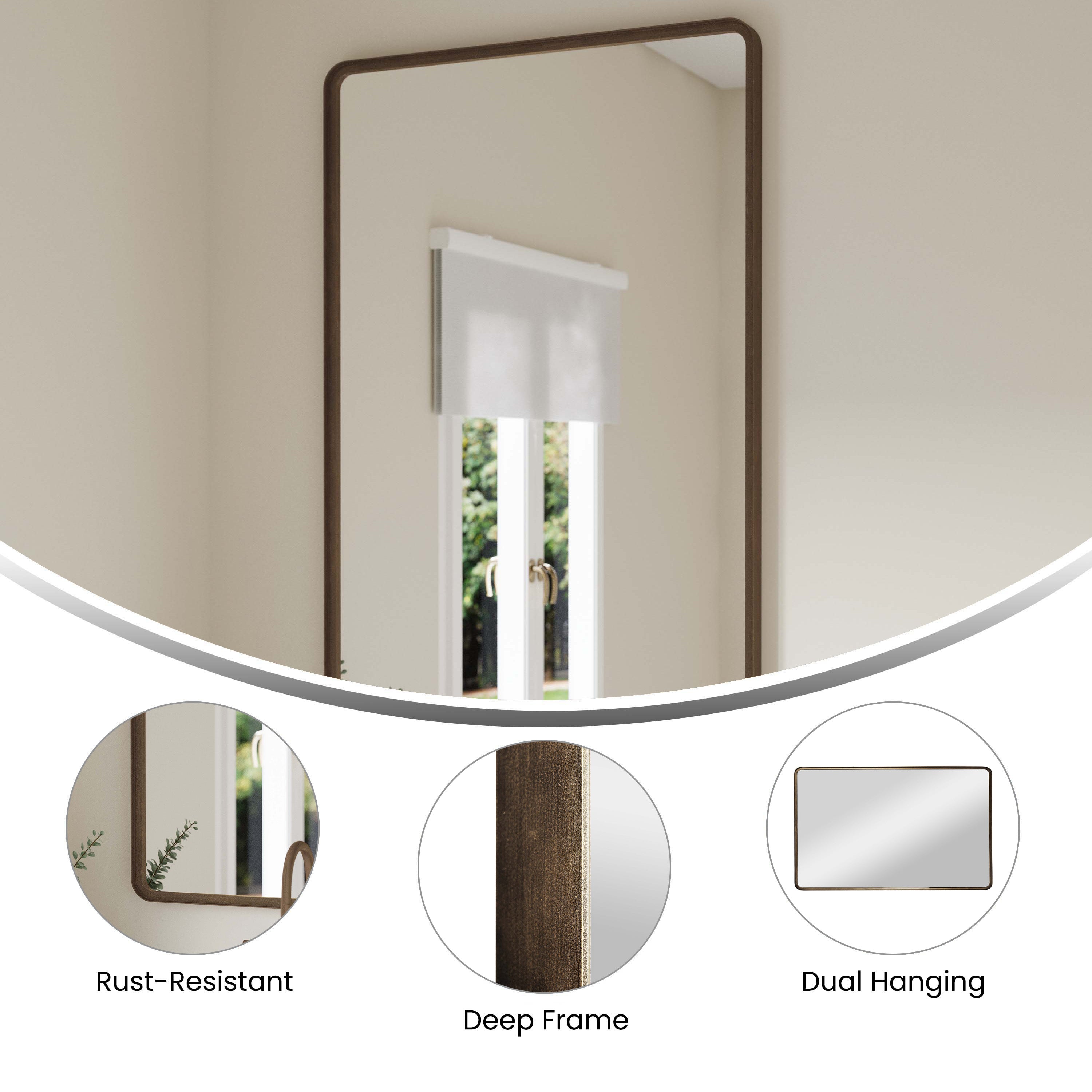 Ava 48" x 30" Metal Deep Framed Wall Mirror - Large Accent Mirror for Bathroom, Entryway, Dining Room, & Living Room in Bronze