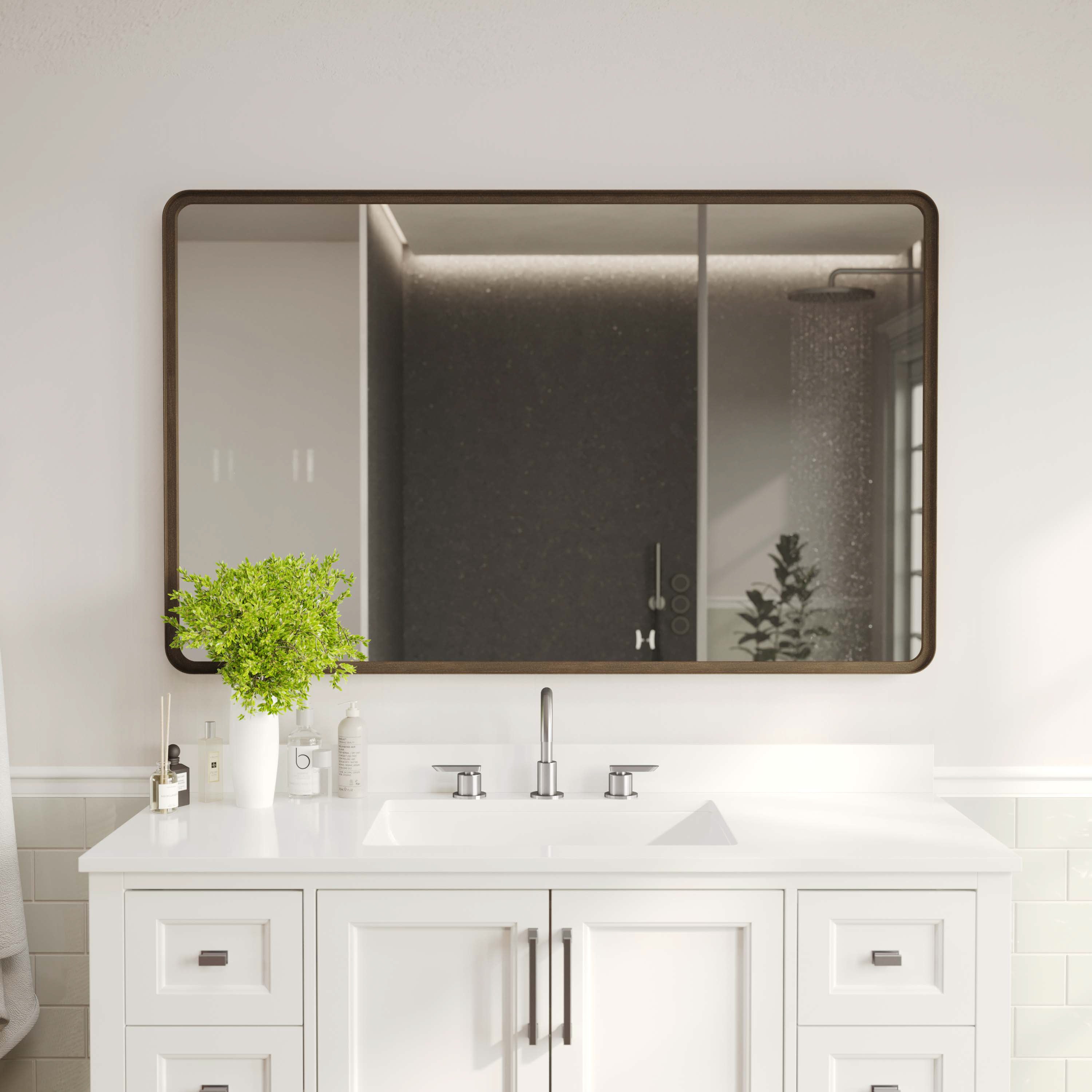 Ava 48" x 30" Metal Deep Framed Wall Mirror - Large Accent Mirror for Bathroom, Entryway, Dining Room, & Living Room in Bronze