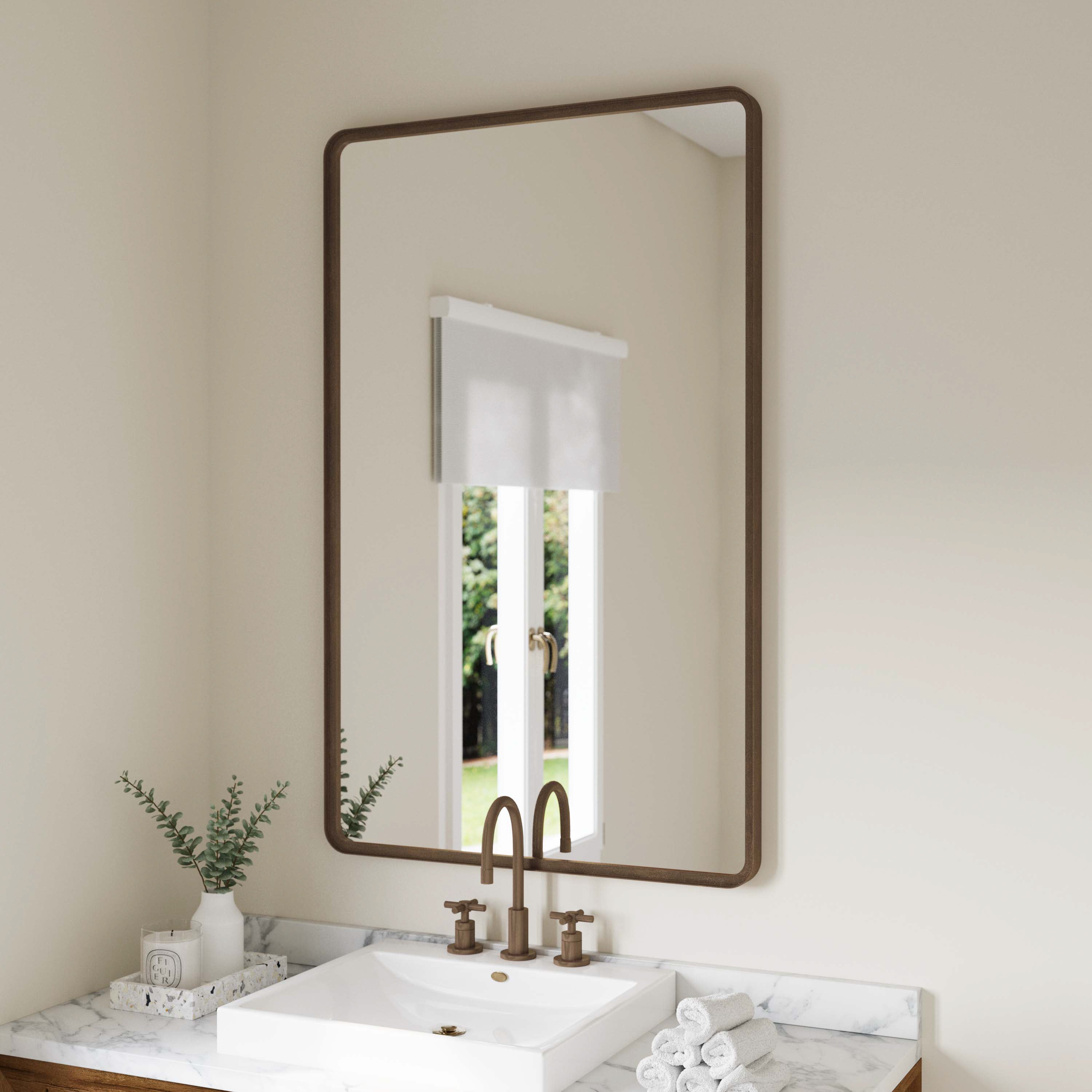 Ava 48" x 30" Metal Deep Framed Wall Mirror - Large Accent Mirror for Bathroom, Entryway, Dining Room, & Living Room in Bronze