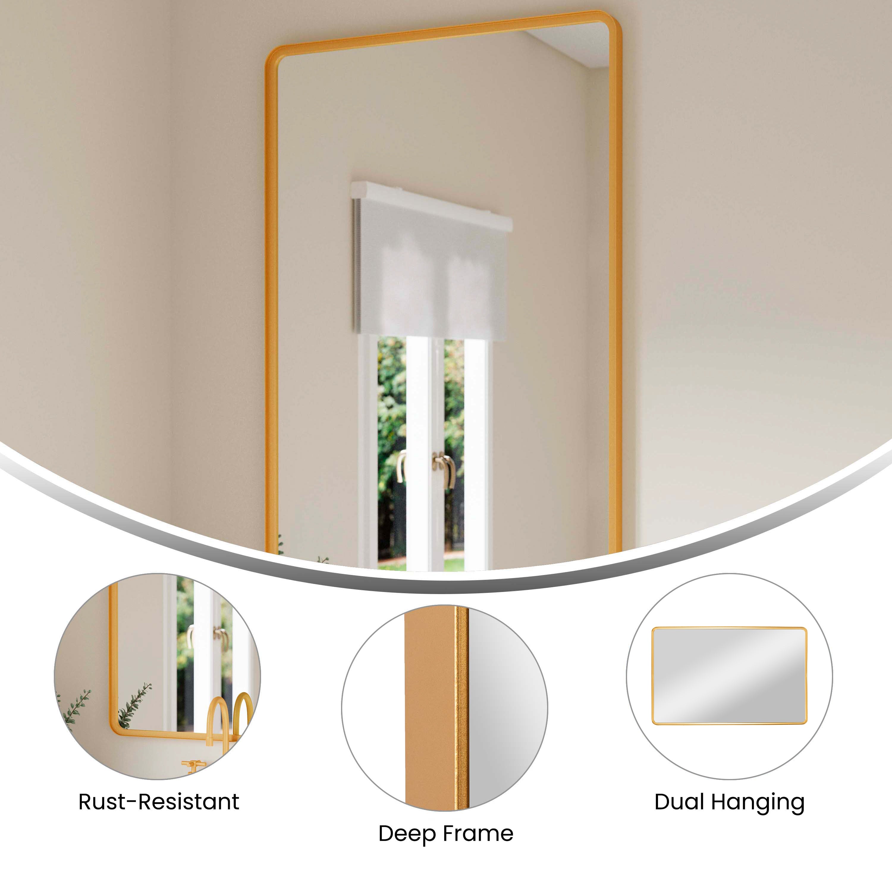 Ava 48" x 30" Metal Deep Framed Wall Mirror - Large Accent Mirror for Bathroom, Entryway, Dining Room, & Living Room in Gold