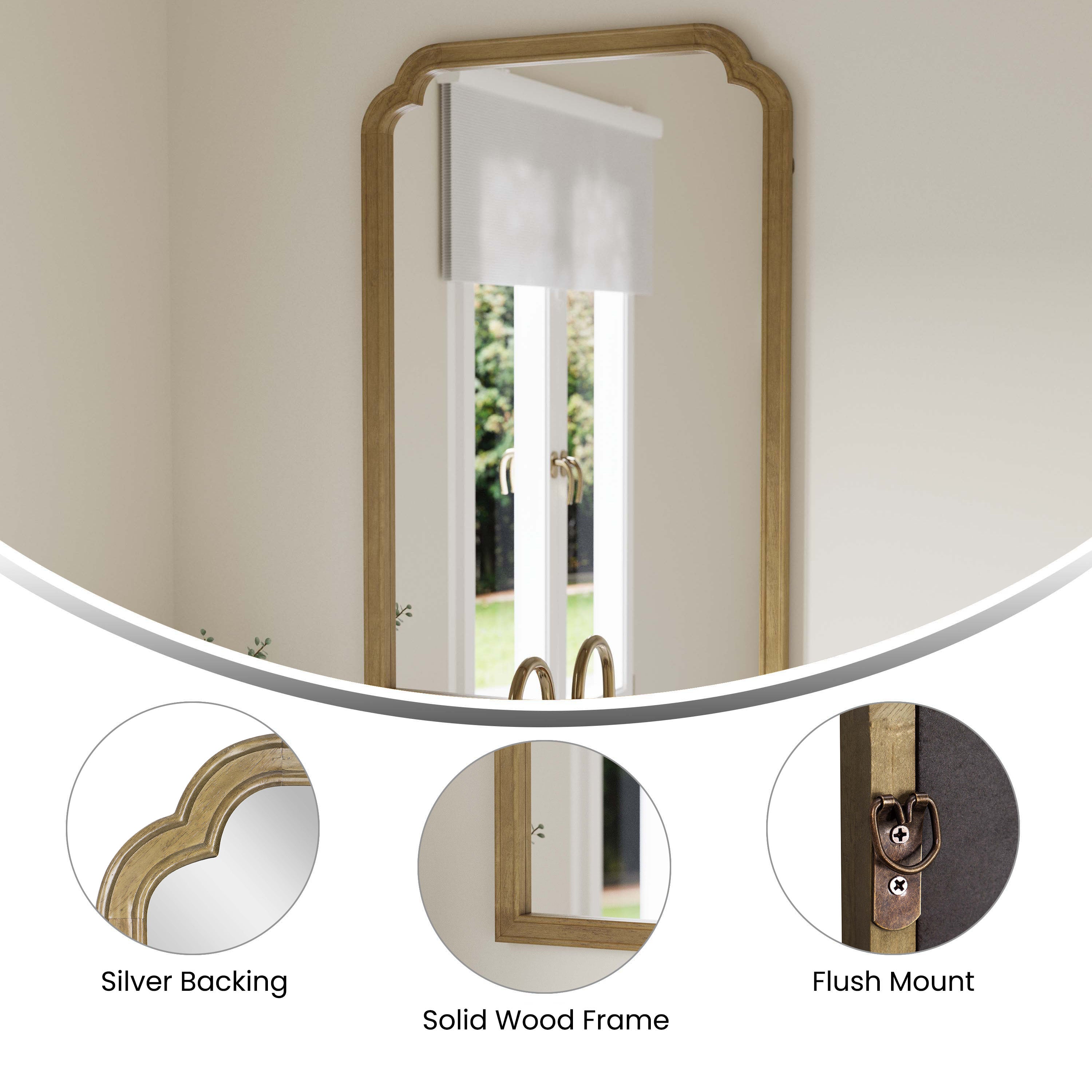 Efie 36" x 24" Large Accent Wall Mirror with Solid Wood Frame for Bathroom, Entryway, Dining Room & Living Room in Weathered