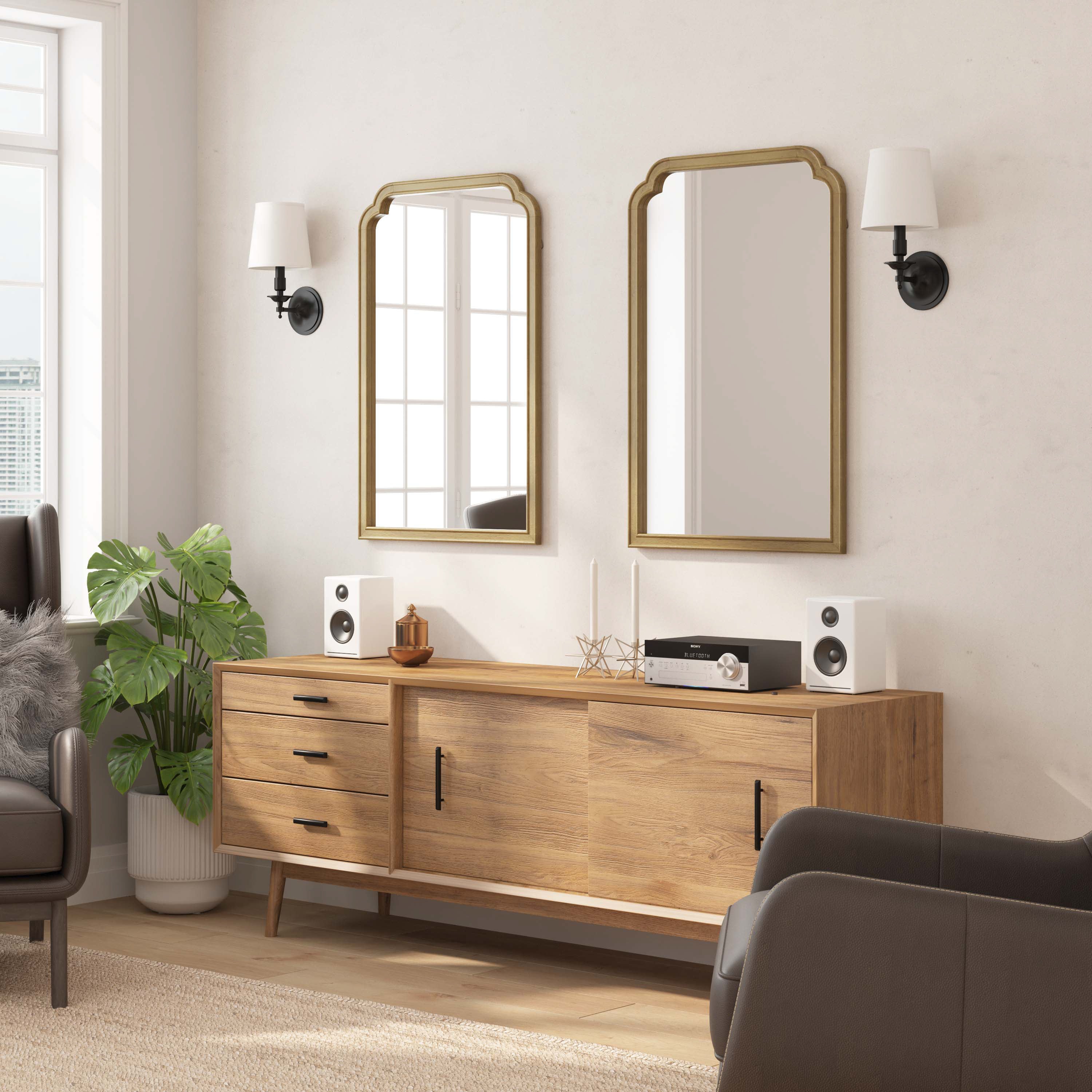 Efie 36" x 24" Large Accent Wall Mirror with Solid Wood Frame for Bathroom, Entryway, Dining Room & Living Room in Weathered