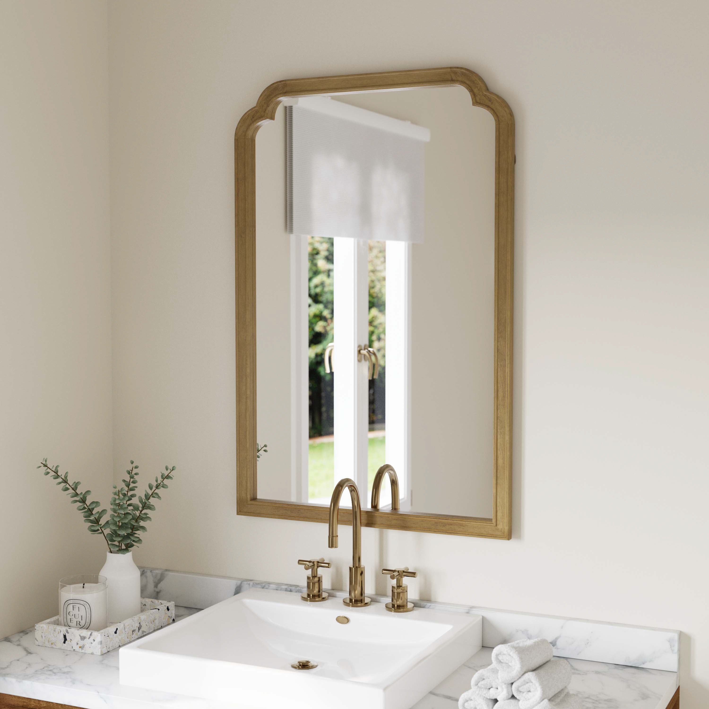 Efie 36" x 24" Large Accent Wall Mirror with Solid Wood Frame for Bathroom, Entryway, Dining Room & Living Room in Weathered