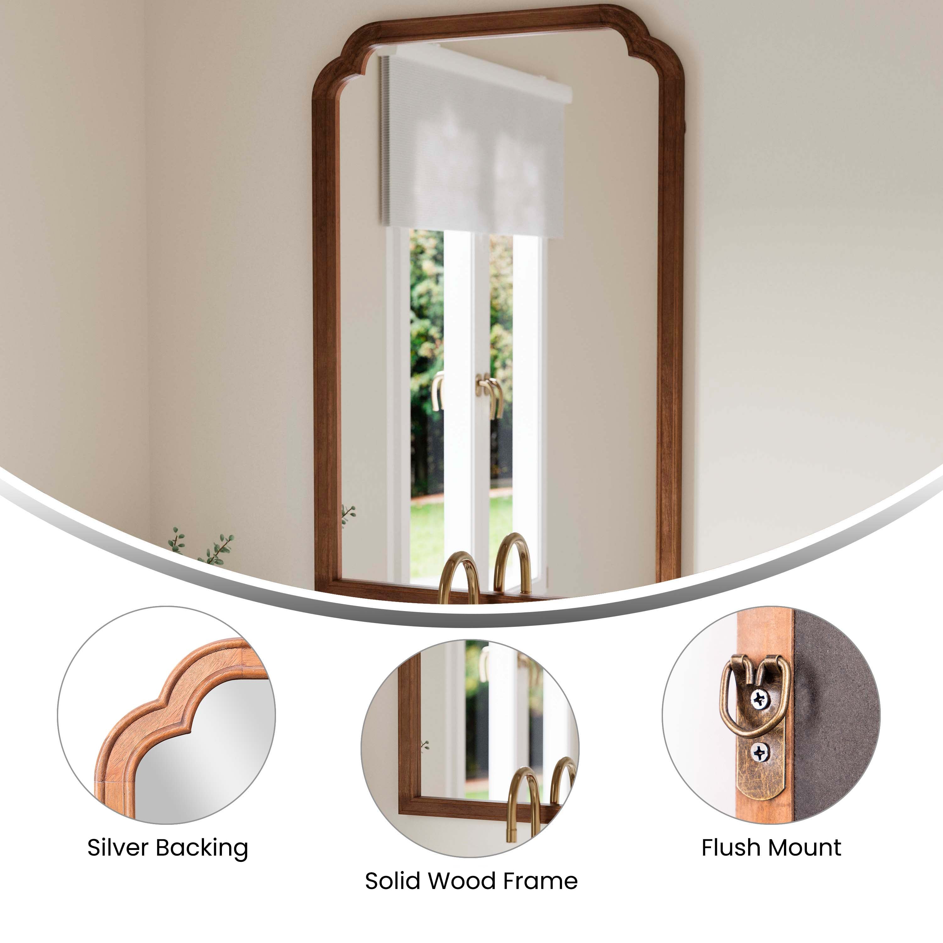 Efie 36" x 24" Large Accent Wall Mirror with Solid Wood Frame for Bathroom, Entryway, Dining Room & Living Room in Rustic Brown