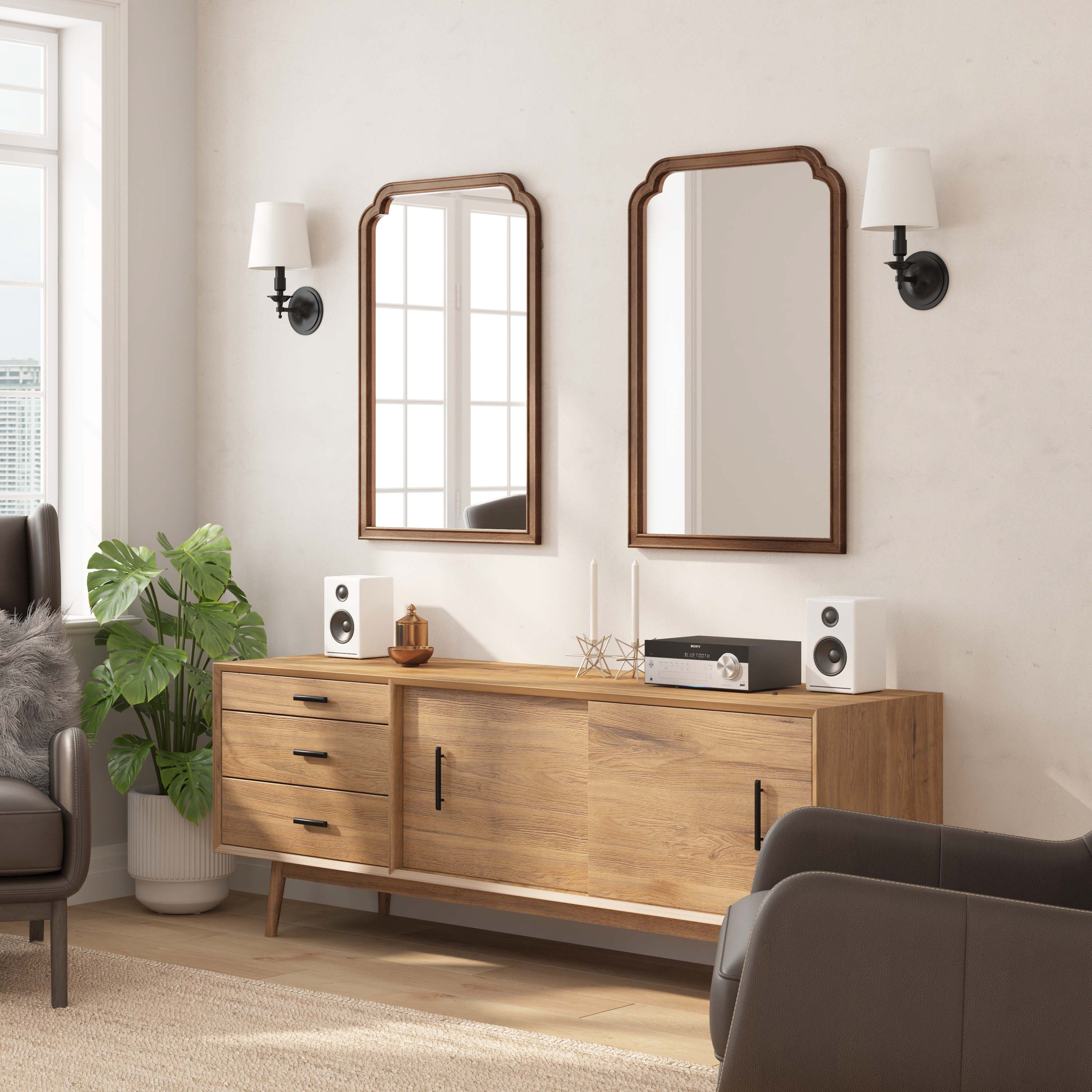 Efie 36" x 24" Large Accent Wall Mirror with Solid Wood Frame for Bathroom, Entryway, Dining Room & Living Room in Rustic Brown
