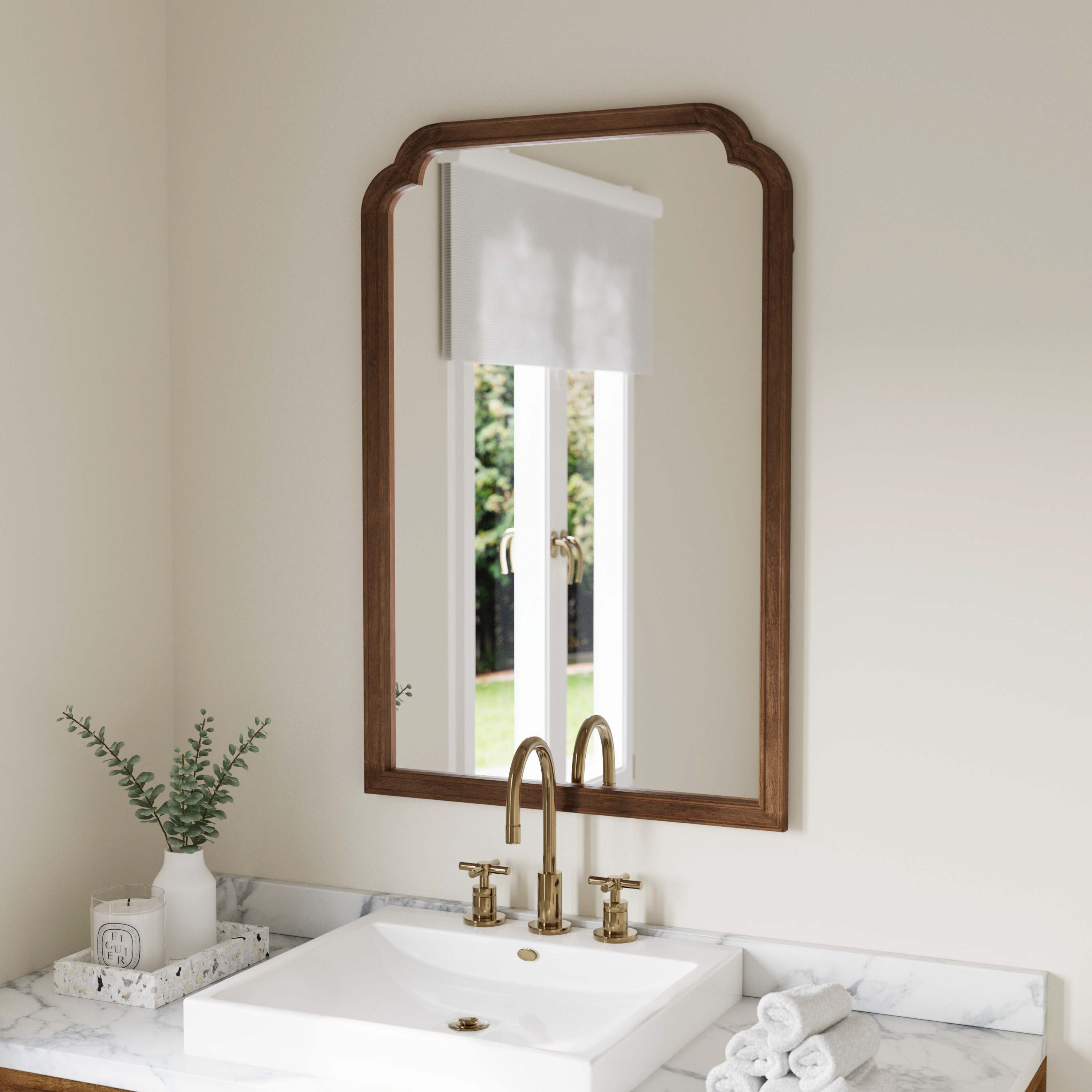 Efie 36" x 24" Large Accent Wall Mirror with Solid Wood Frame for Bathroom, Entryway, Dining Room & Living Room in Rustic Brown