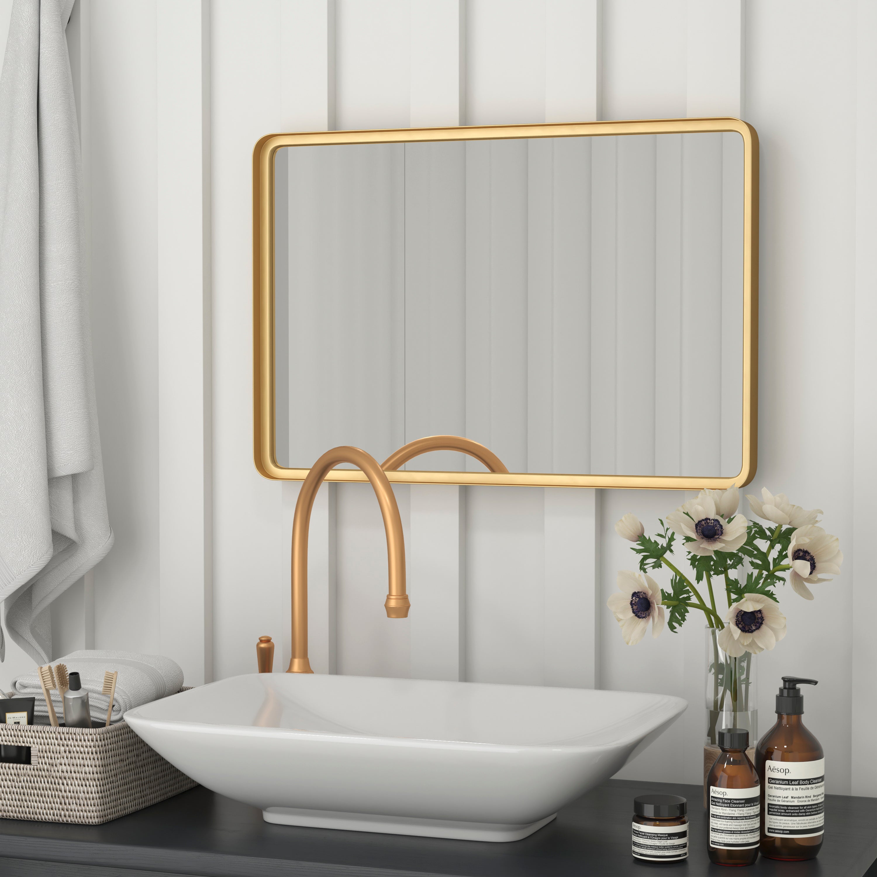 Janinne 20"x30" Rectangle Gold Metal Deep Framed Wall Mirror - Large Accent Mirror for Bathroom, Entryway, Dining Room, & Living Room