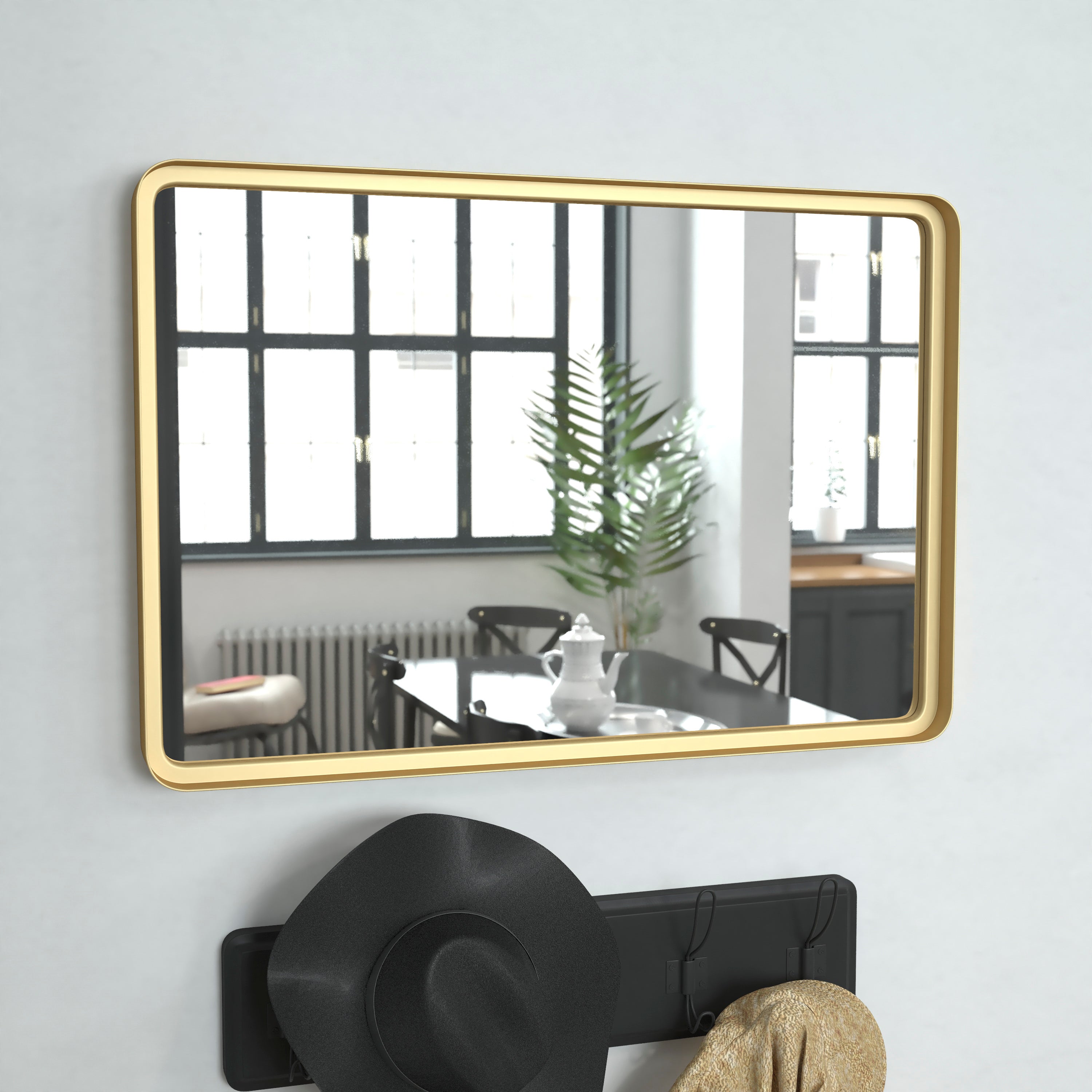 Janinne 20"x30" Rectangle Gold Metal Deep Framed Wall Mirror - Large Accent Mirror for Bathroom, Entryway, Dining Room, & Living Room