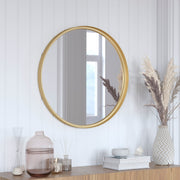 Jennifer 27.5" Round Gold Metal Deep Framed Wall Mirror - Large Accent Mirror for Bathroom, Entryway, Dining Room, & Living Room