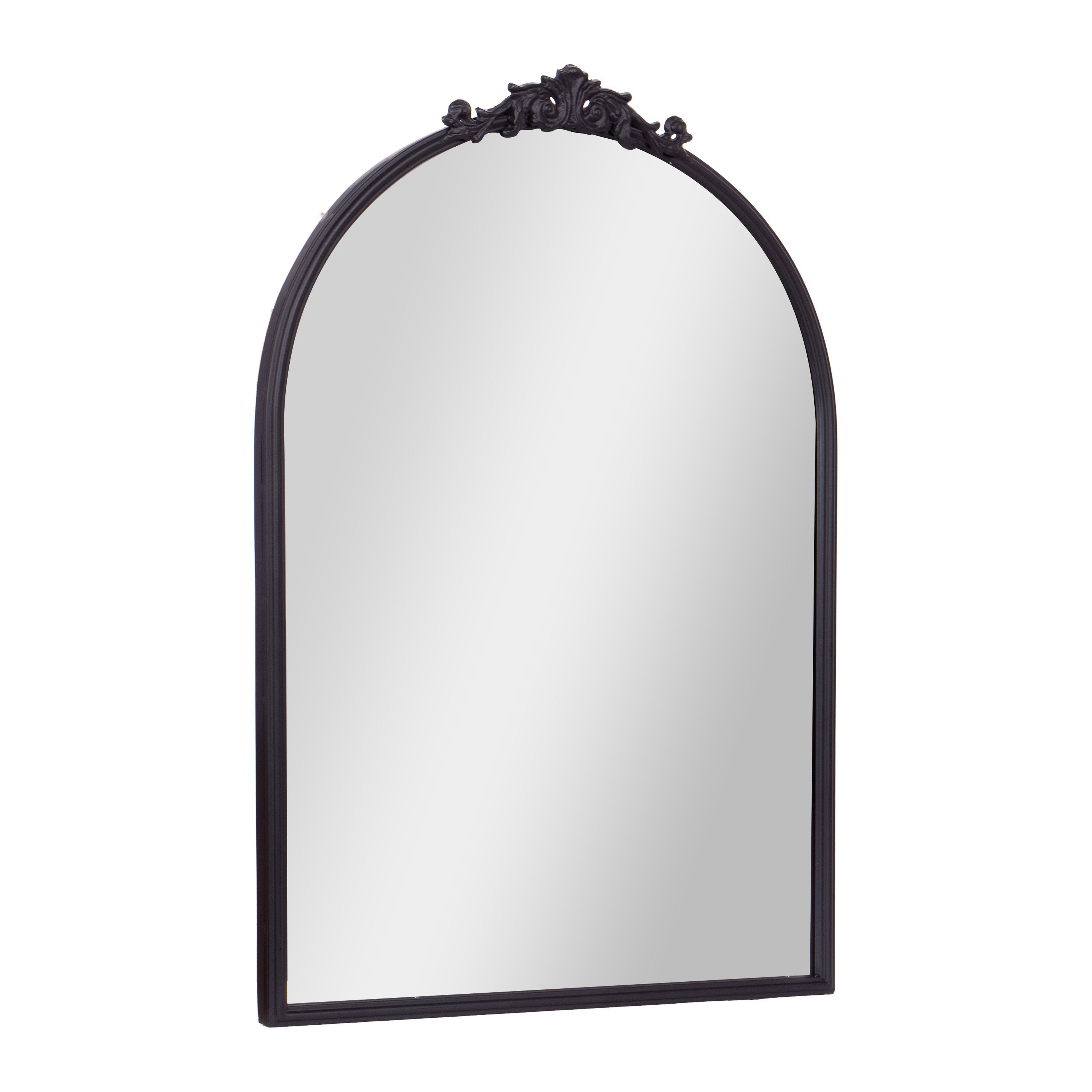 Esme 35" x 24" Traditional Arched Wall Mirror with Baroque Detail - Large Accent Mirror for Bathroom, Entryway, Dining Room, & Living Room in Black
