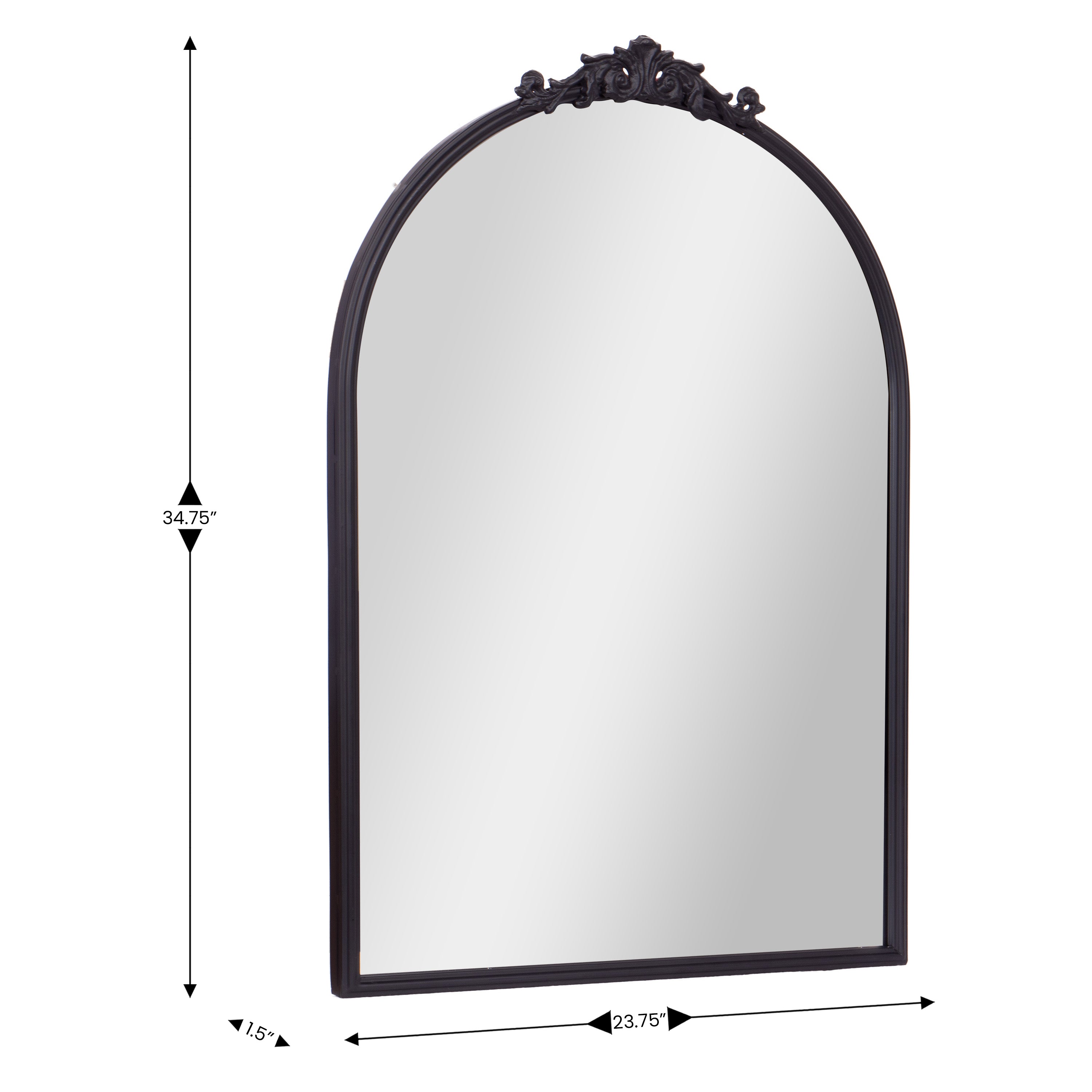Esme 35" x 24" Traditional Arched Wall Mirror with Baroque Detail - Large Accent Mirror for Bathroom, Entryway, Dining Room, & Living Room in Black