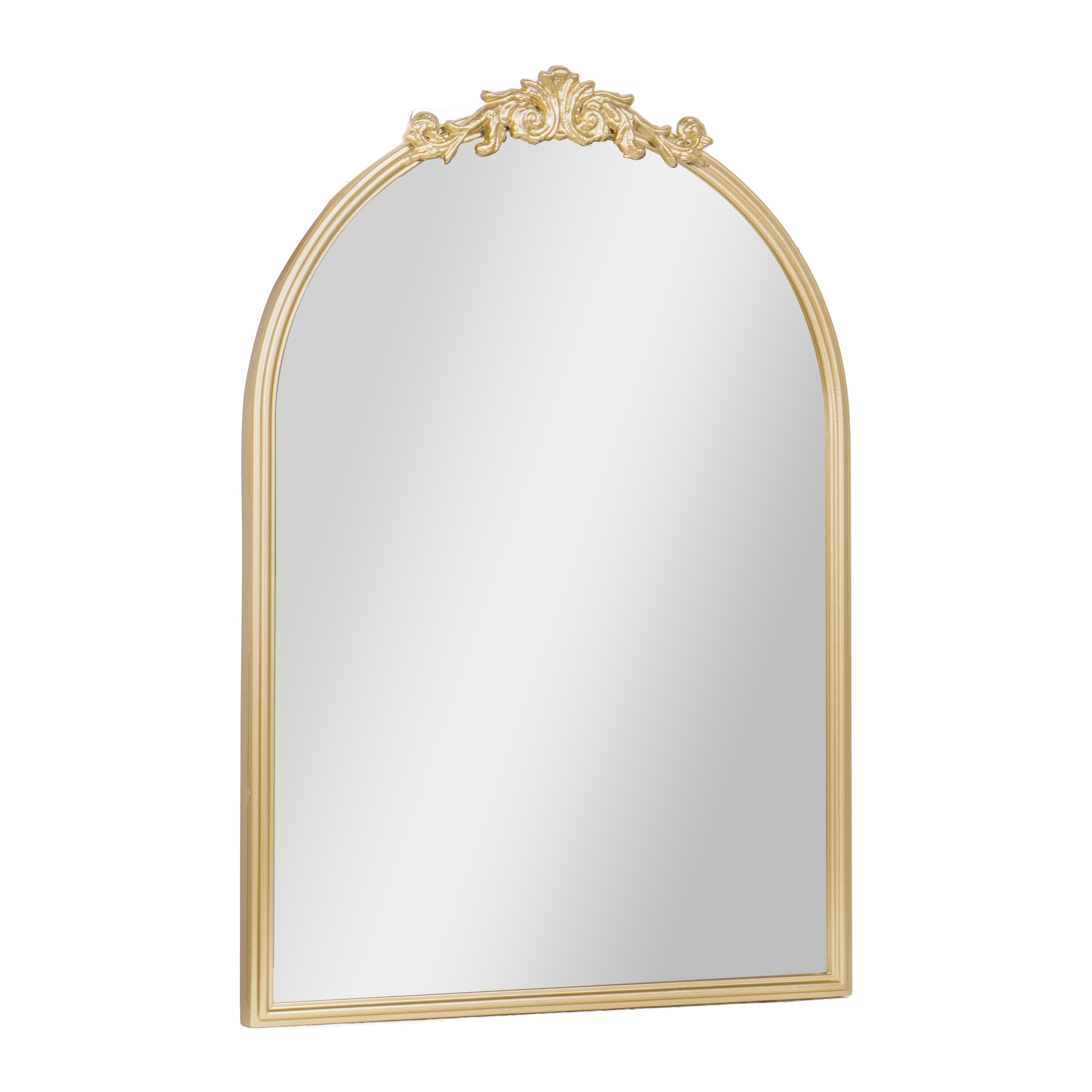 Esme 29" x 20" Traditional Arched Wall Mirror with Baroque Detail - Large Accent Mirror for Bathroom, Entryway, Dining Room, & Living Room in Gold