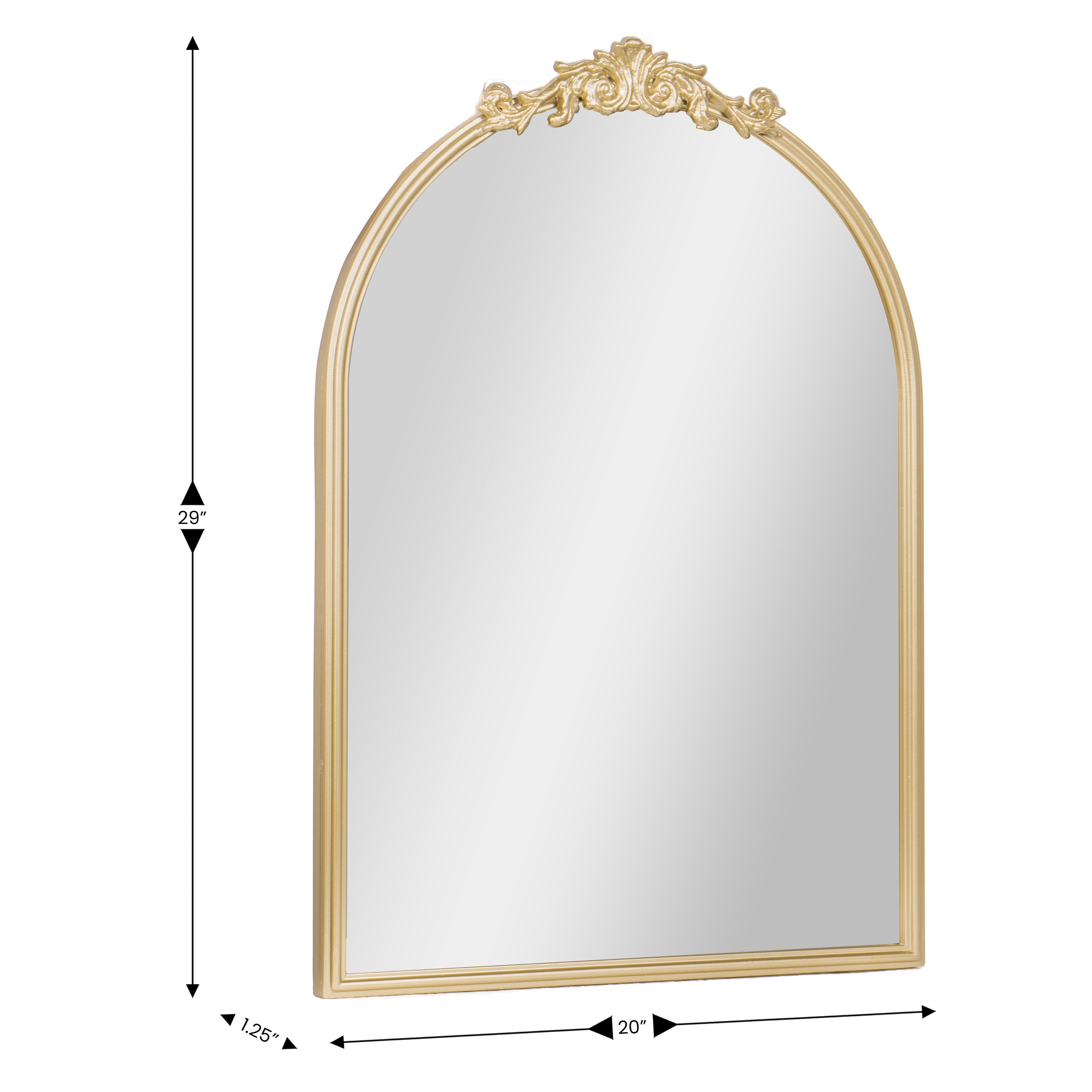 Esme 29" x 20" Traditional Arched Wall Mirror with Baroque Detail - Large Accent Mirror for Bathroom, Entryway, Dining Room, & Living Room in Gold