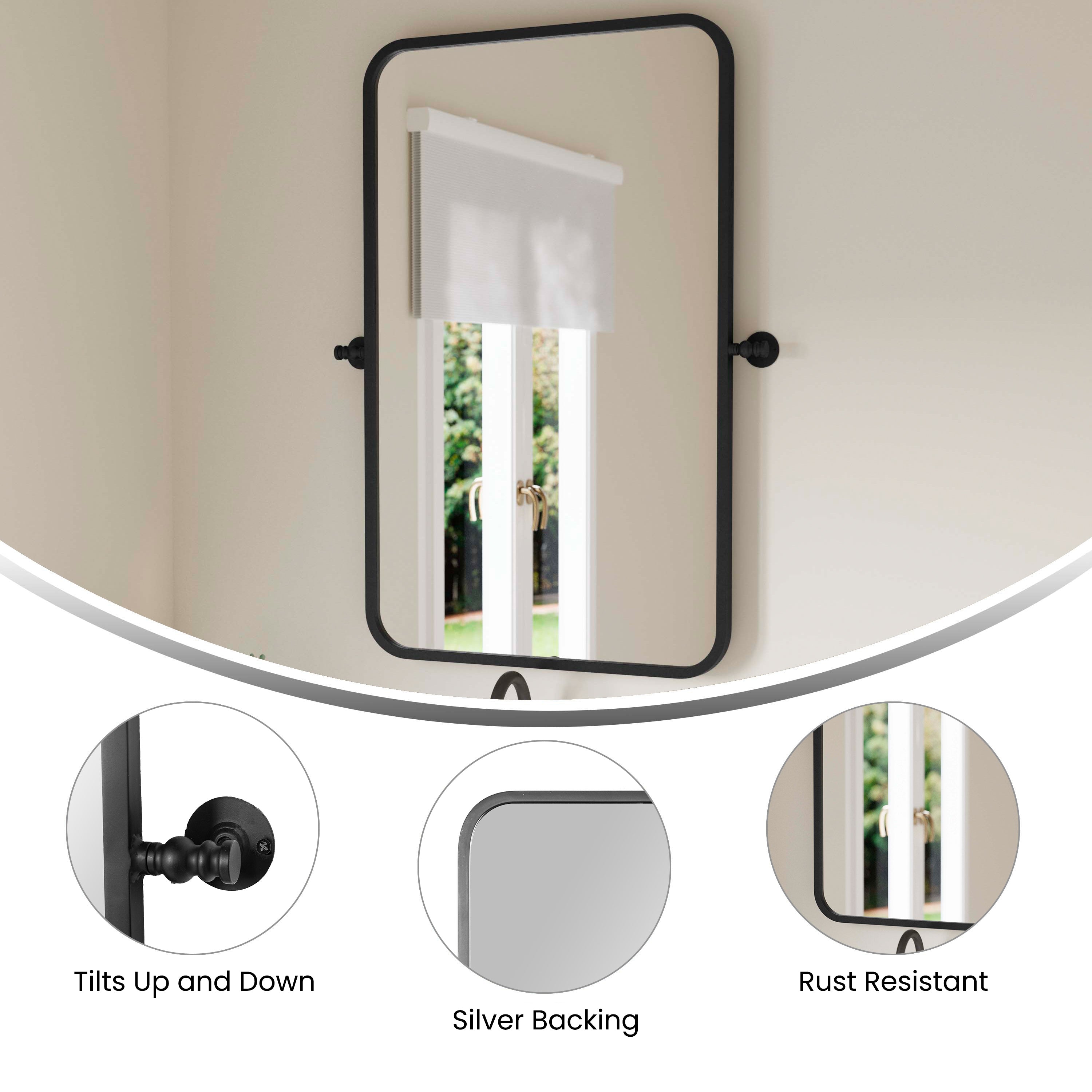 Finlay 35" x 27" Metal Pivot Wall Mirror - Large Accent Vanity Mirror for Bathroom in Black