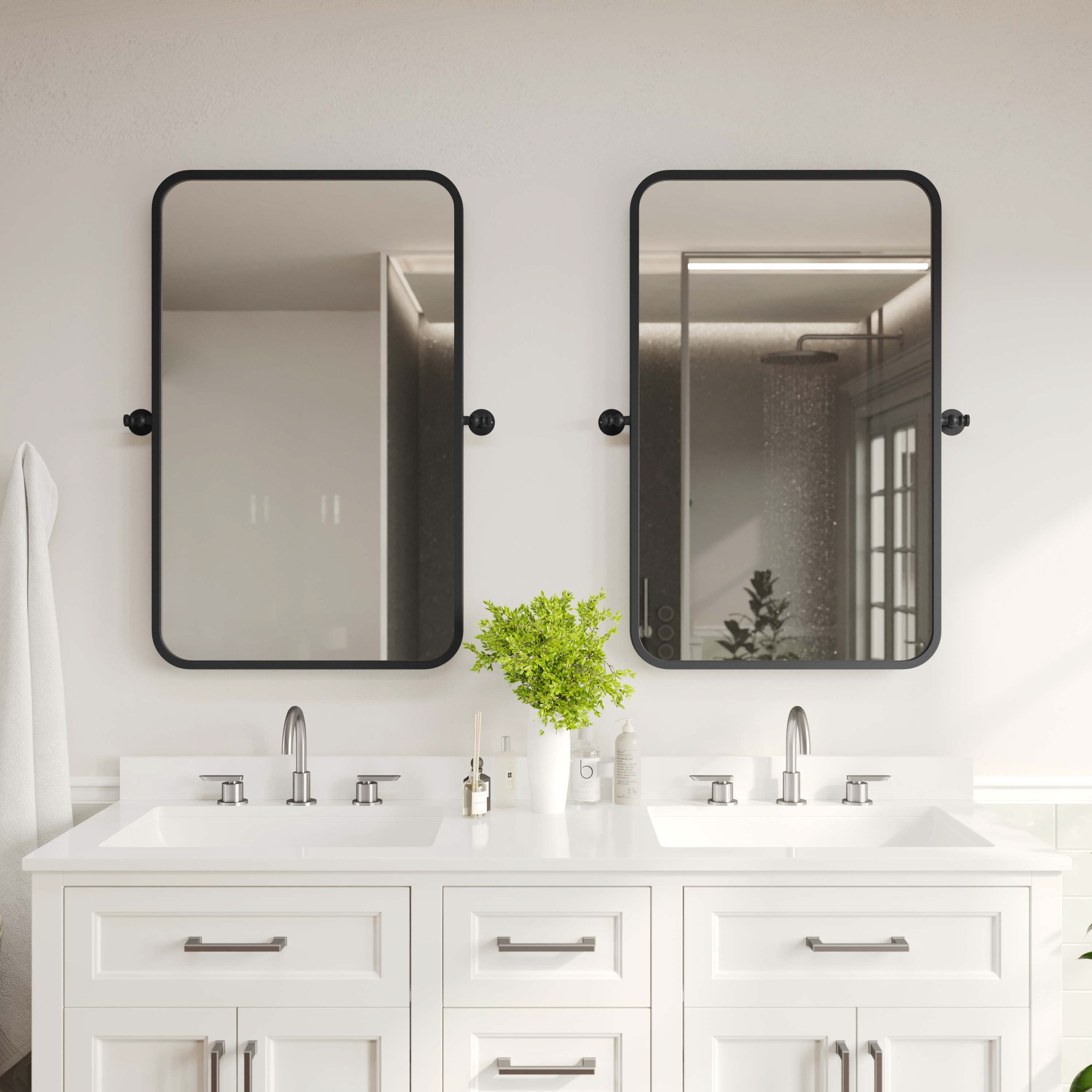 Finlay 35" x 27" Metal Pivot Wall Mirror - Large Accent Vanity Mirror for Bathroom in Black