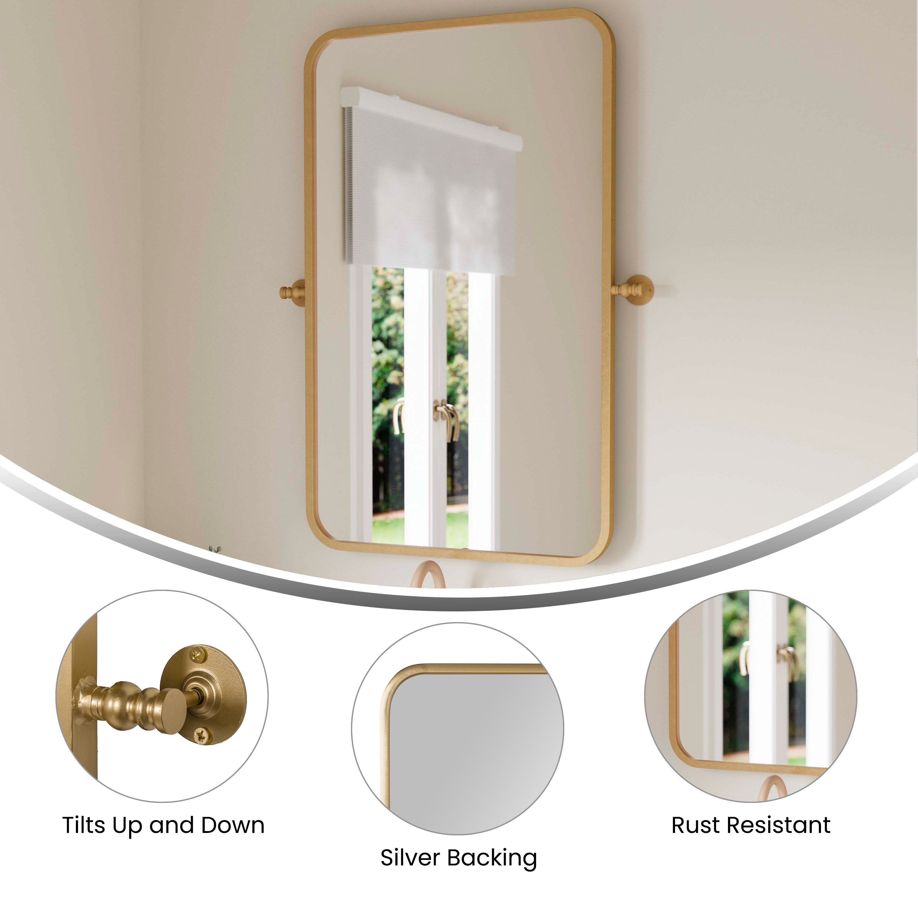 Finlay 35" x 27" Metal Pivot Wall Mirror - Large Accent Vanity Mirror for Bathroom in Gold