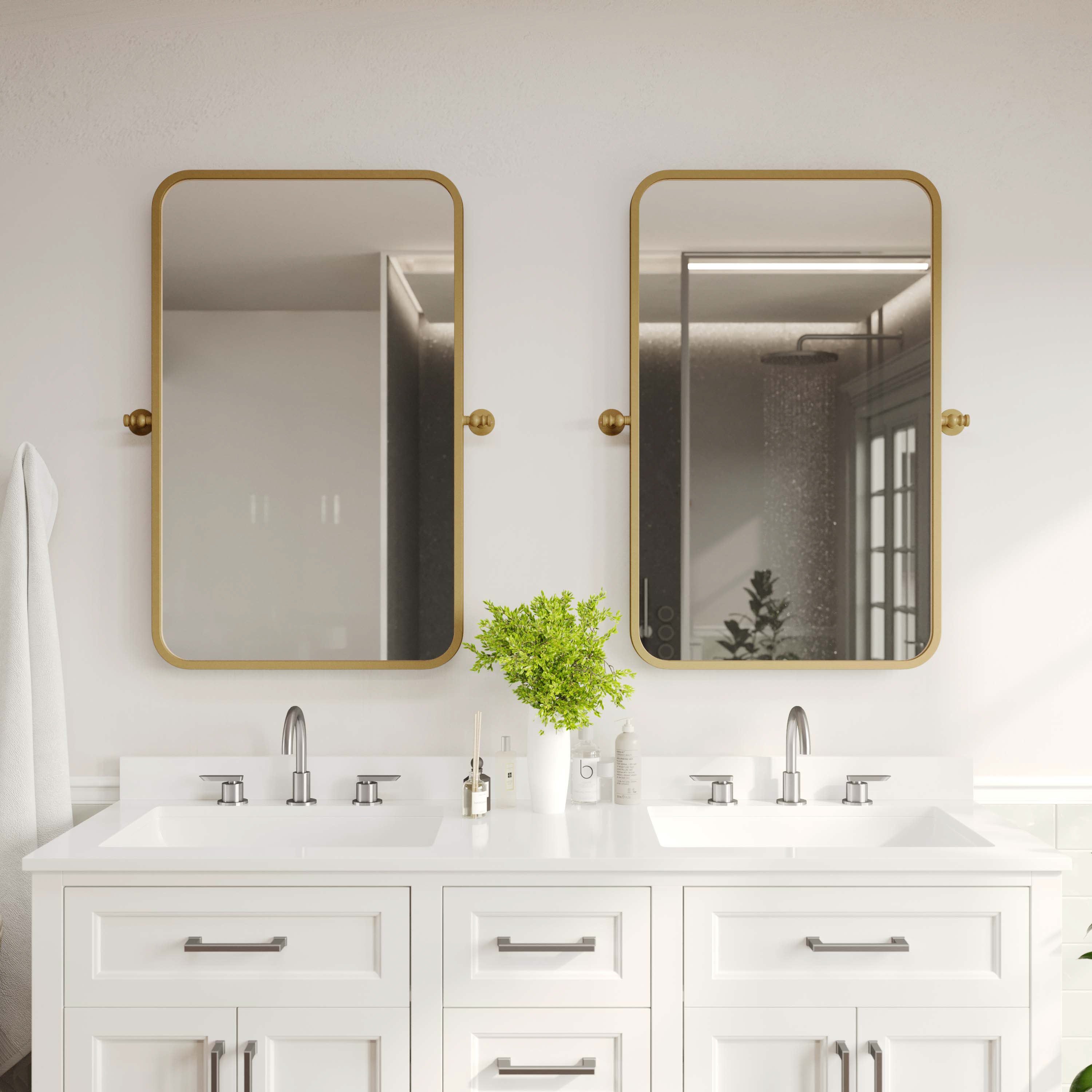 Finlay 35" x 27" Metal Pivot Wall Mirror - Large Accent Vanity Mirror for Bathroom in Gold