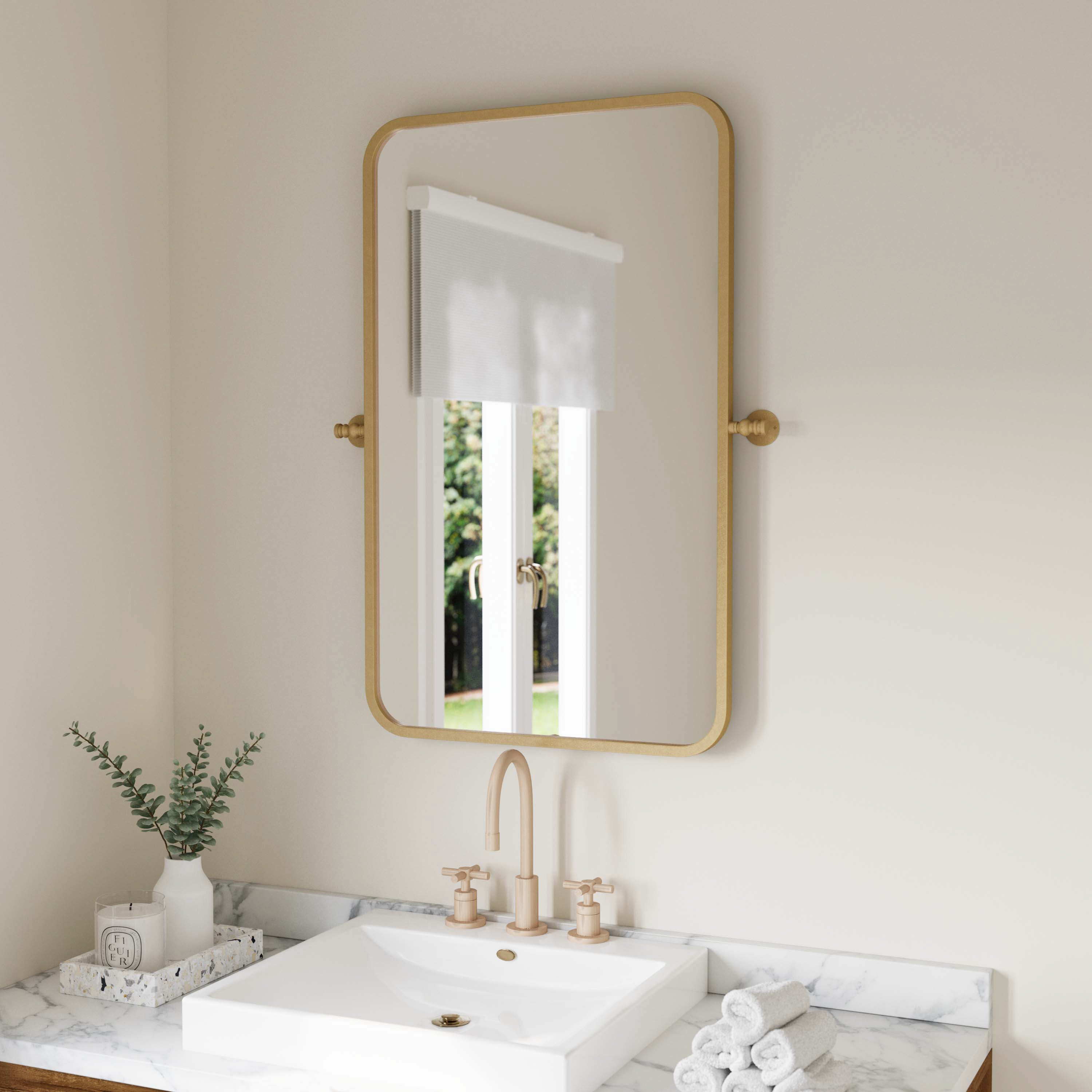 Finlay 35" x 27" Metal Pivot Wall Mirror - Large Accent Vanity Mirror for Bathroom in Gold