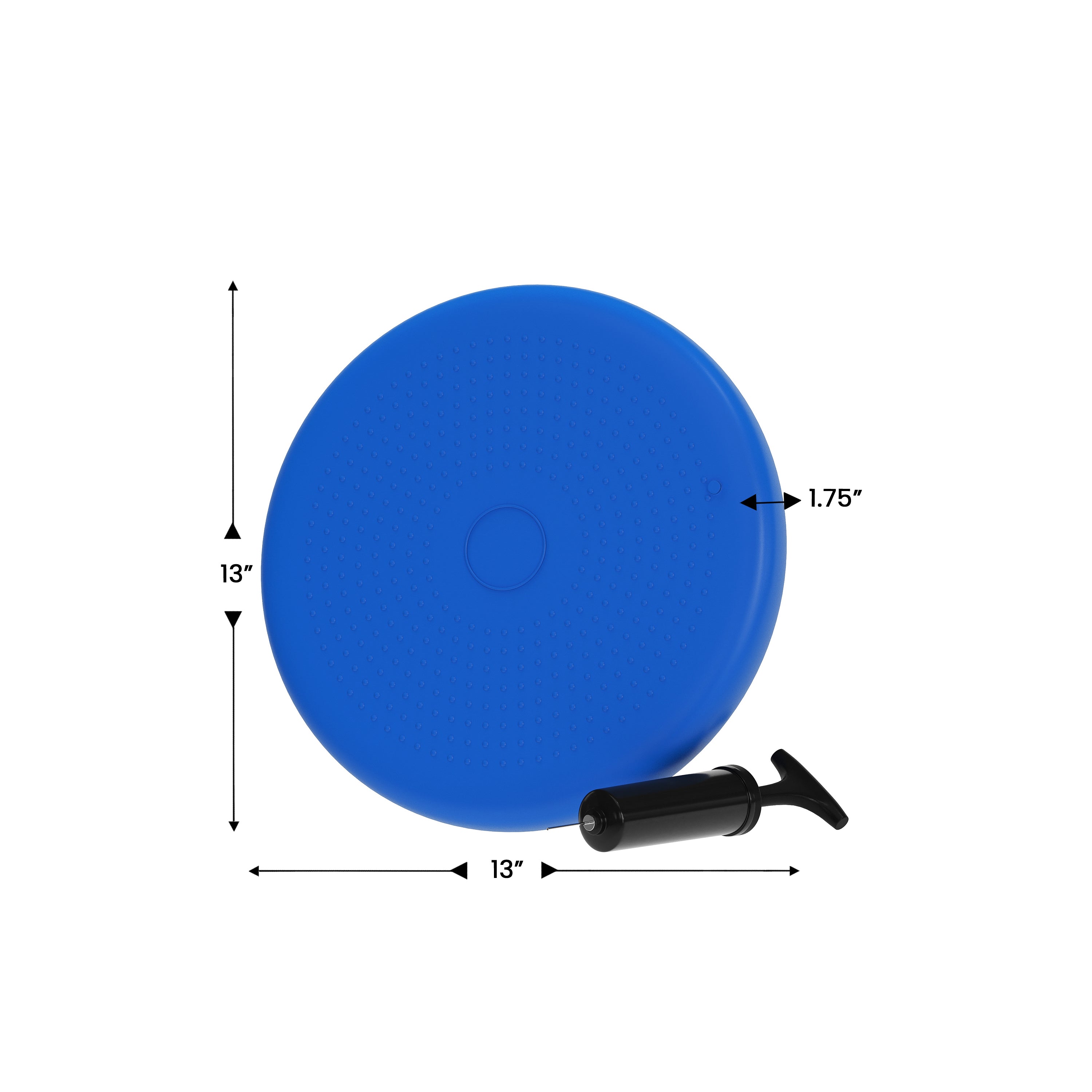 Alfie Blue 13 Inch Round Inflatable Wobble Cushion with Dual Sided Grips for Sitting or Standing and Included Hand Pump