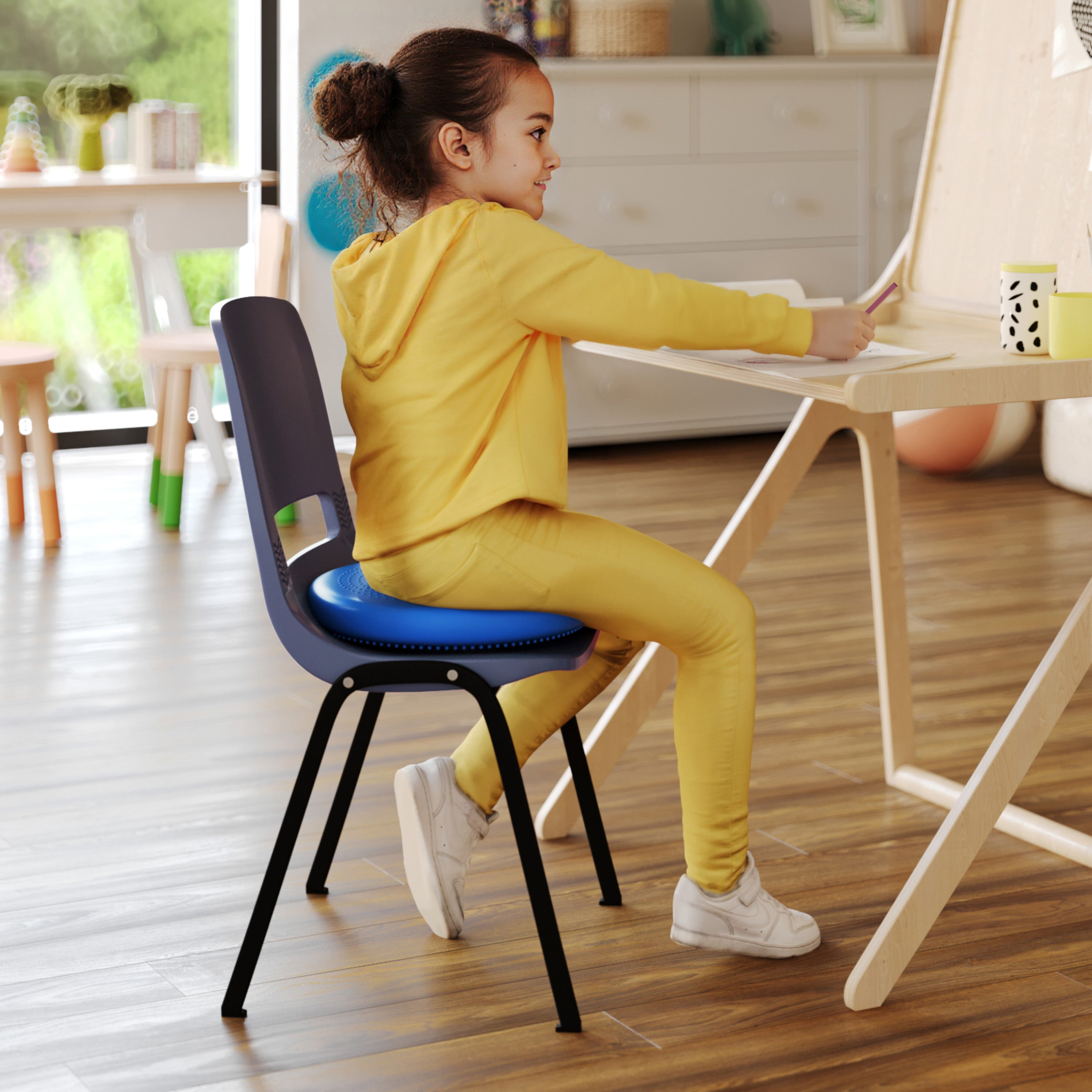 Alfie Blue 13 Inch Round Inflatable Wobble Cushion with Dual Sided Grips for Sitting or Standing and Included Hand Pump