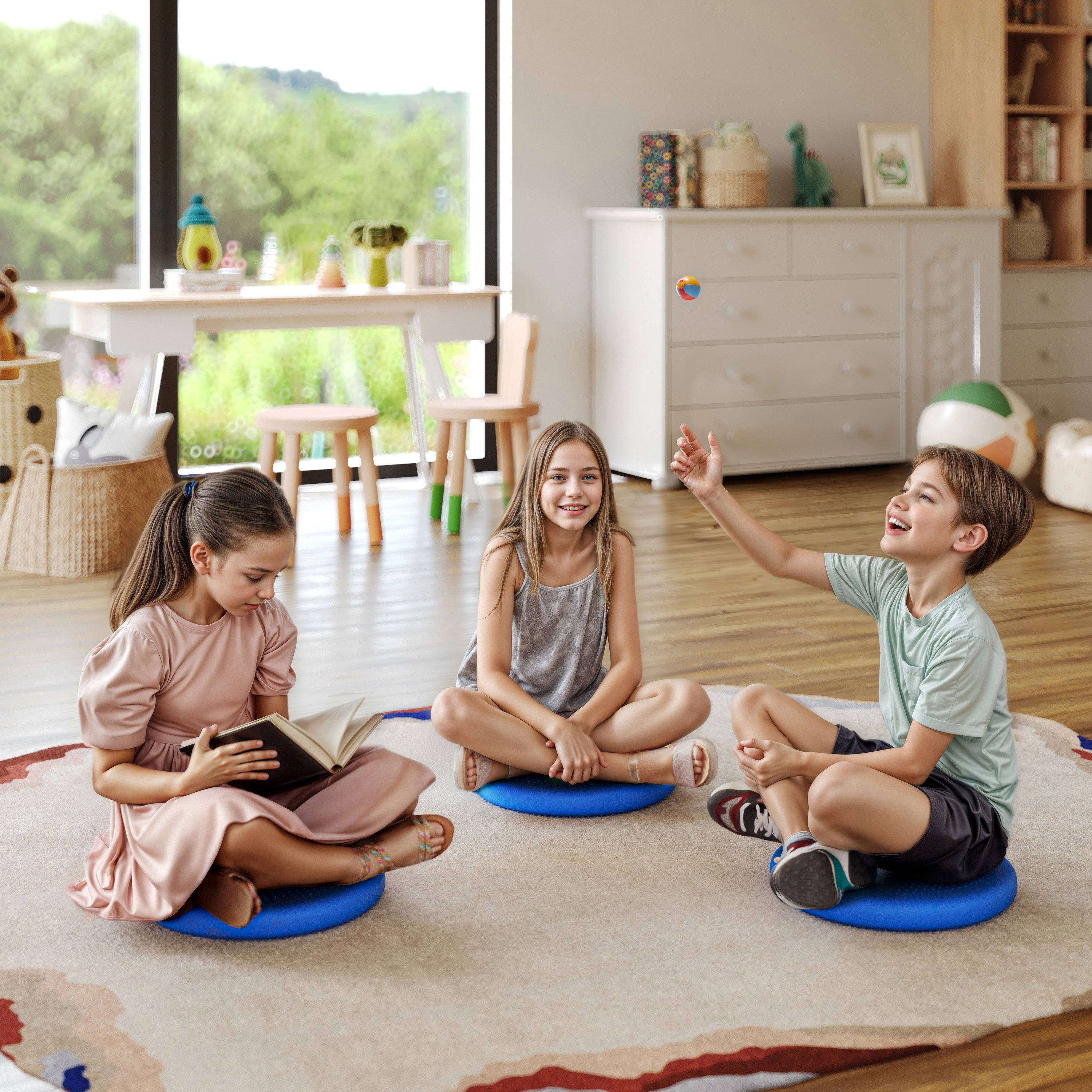 Alfie Blue 13 Inch Round Inflatable Wobble Cushion with Dual Sided Grips for Sitting or Standing and Included Hand Pump