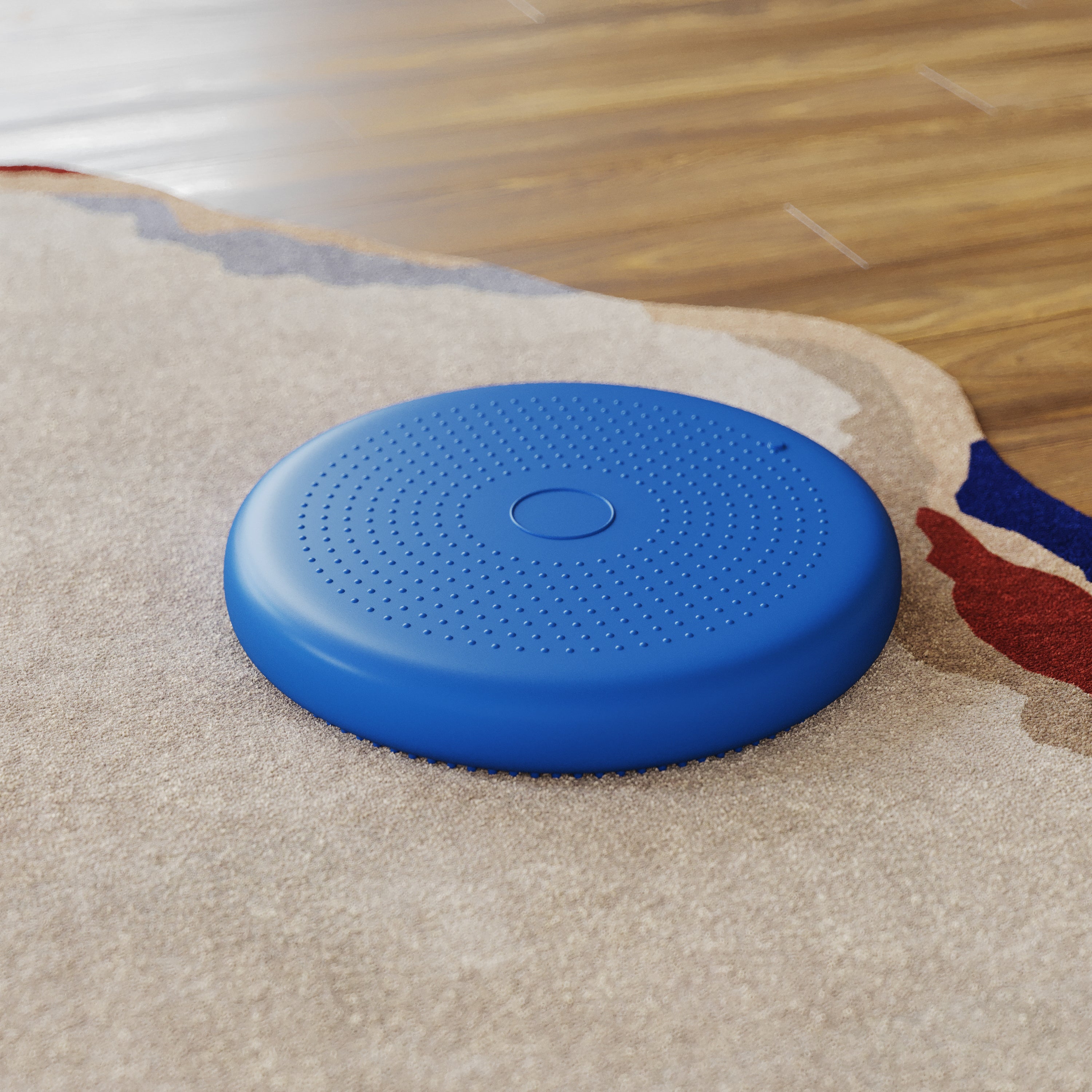 Alfie Blue 13 Inch Round Inflatable Wobble Cushion with Dual Sided Grips for Sitting or Standing and Included Hand Pump
