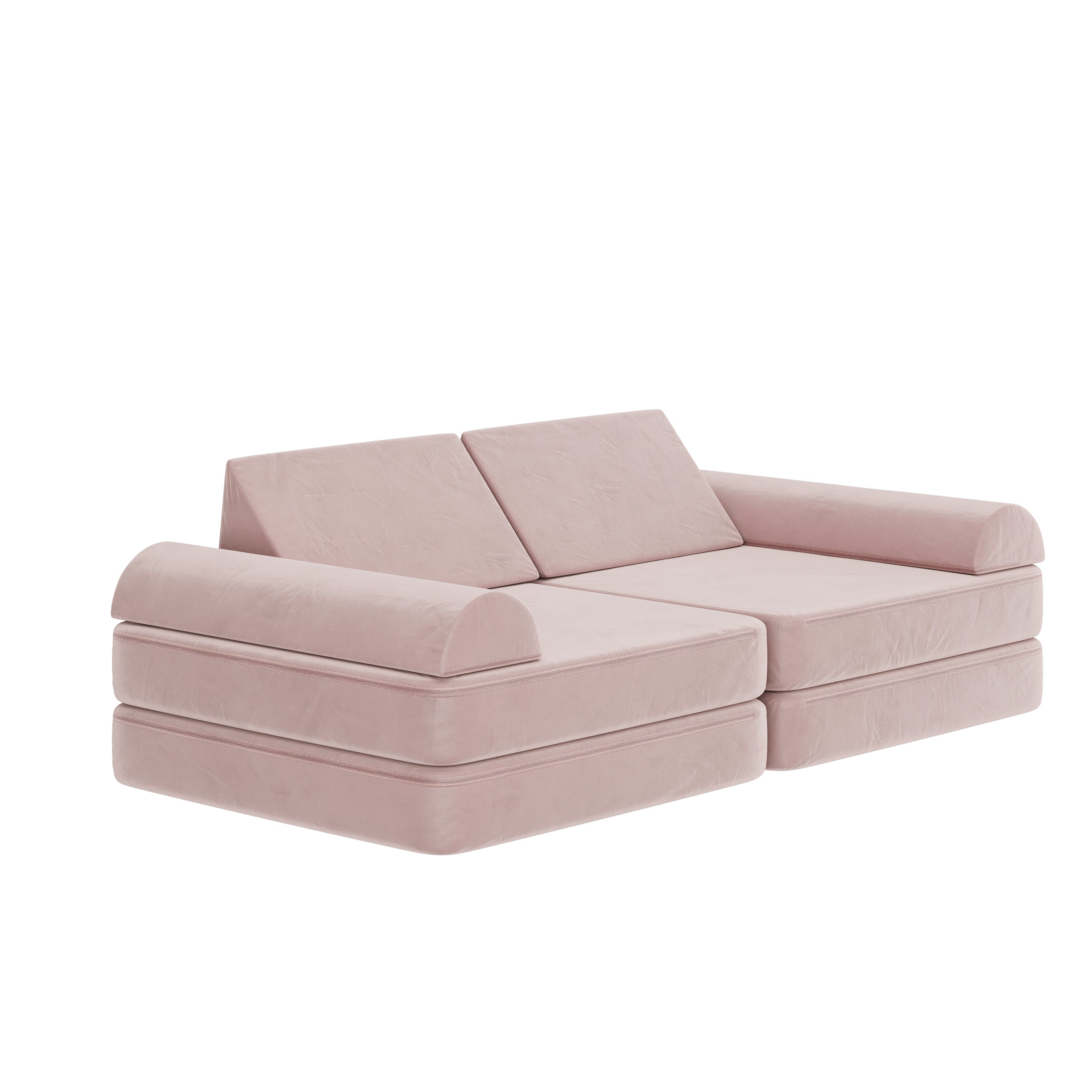 Marlowe 56" Modular Kids Play Couch with 6 Soft Foam Sectional Sofa Pieces in Blush