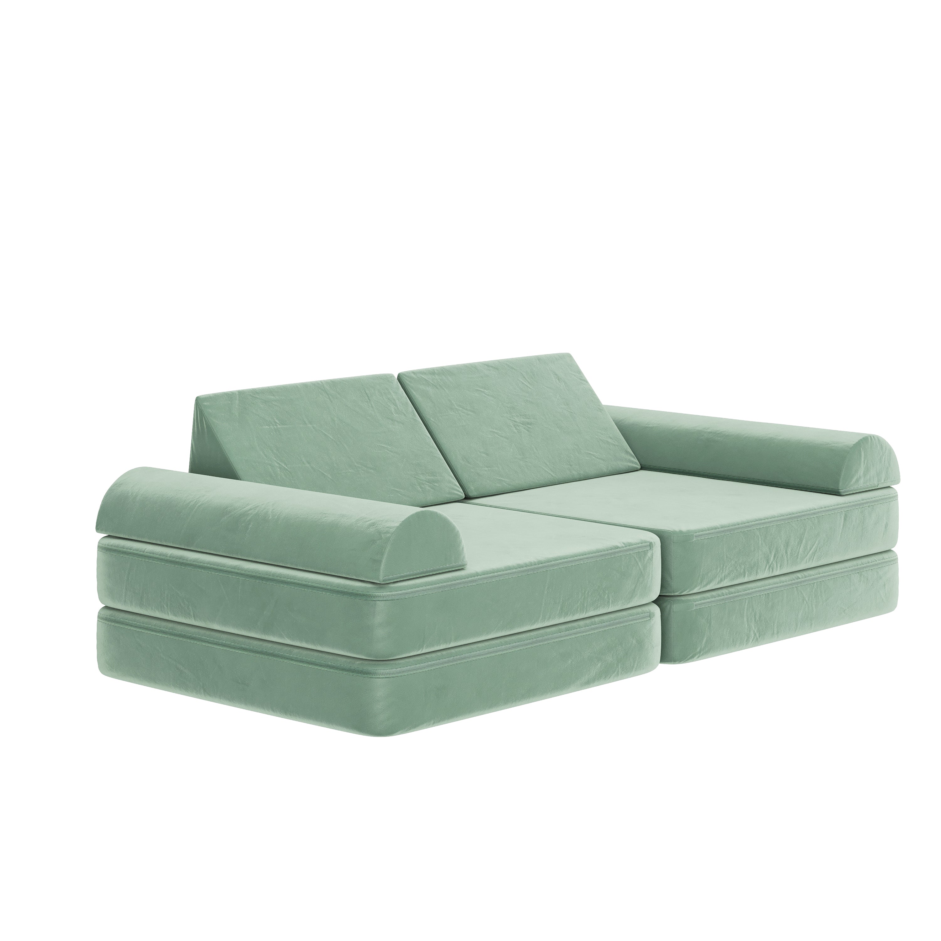 Marlowe 56" Modular Kids Play Couch with 6 Soft Foam Sectional Sofa Pieces in Sage