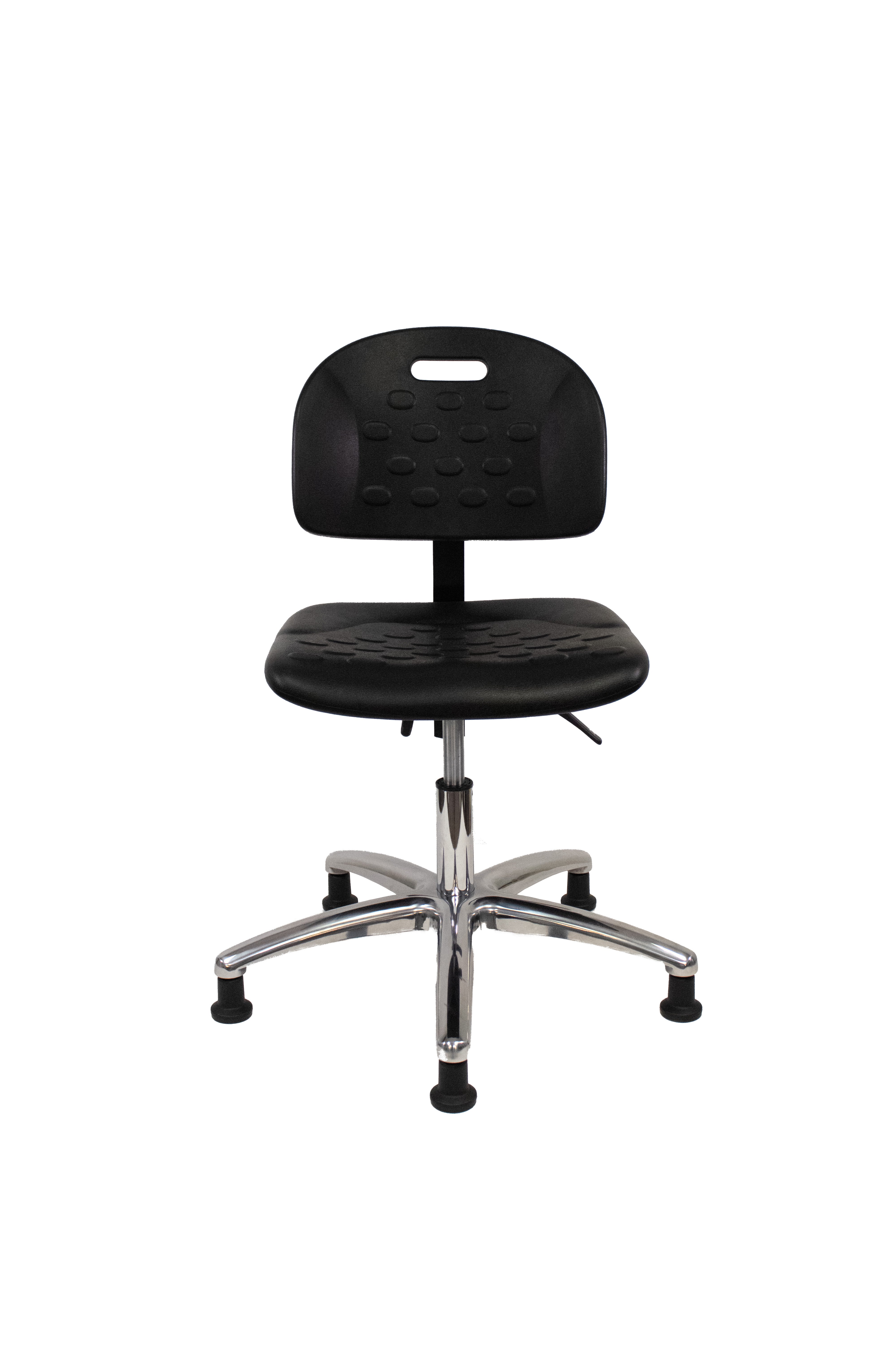 Newport Industrial Polyurethane Chair Chrome - Desk Height with Stationary Glides in Black Polyurethane