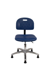 Newport Industrial Polyurethane Chair Chrome - Desk Height with Stationary Glides in Blue Polyurethane