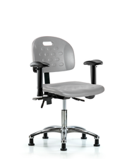 Newport Industrial Polyurethane Chair Chrome - Desk Height with Adjustable Arms & Stationary Glides in Gray Polyurethane