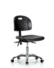 Newport Industrial Polyurethane Chair Chrome - Desk Height with Seat Tilt & Casters in Black Polyurethane
