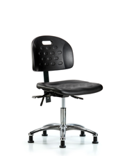Newport Industrial Polyurethane Chair Chrome - Desk Height with Seat Tilt & Stationary Glides in Black Polyurethane