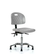 Newport Industrial Polyurethane Chair Chrome - Desk Height with Seat Tilt & Stationary Glides in Gray Polyurethane