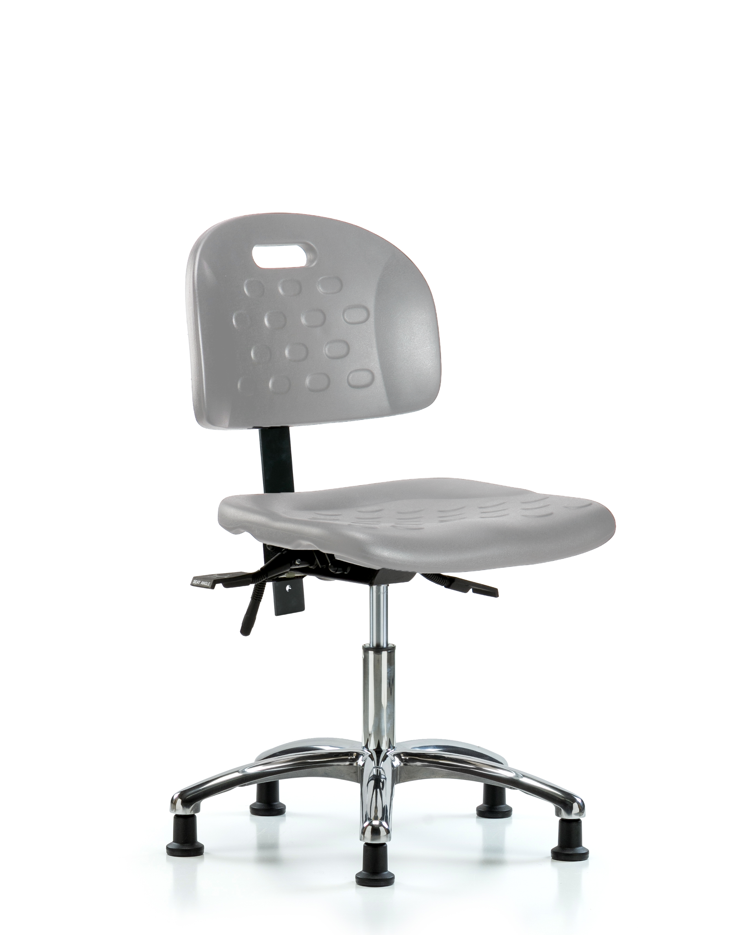 Newport Industrial Polyurethane Chair Chrome - Desk Height with Seat Tilt & Stationary Glides in Gray Polyurethane