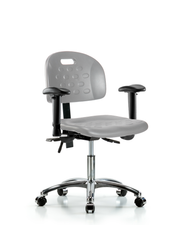 Newport Industrial Polyurethane Chair Chrome - Desk Height with Seat Tilt, Adjustable Arms, & Casters in Gray Polyurethane