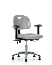Newport Industrial Polyurethane Chair Chrome - Desk Height with Seat Tilt, Adjustable Arms, & Stationary Glides in Gray Polyurethane