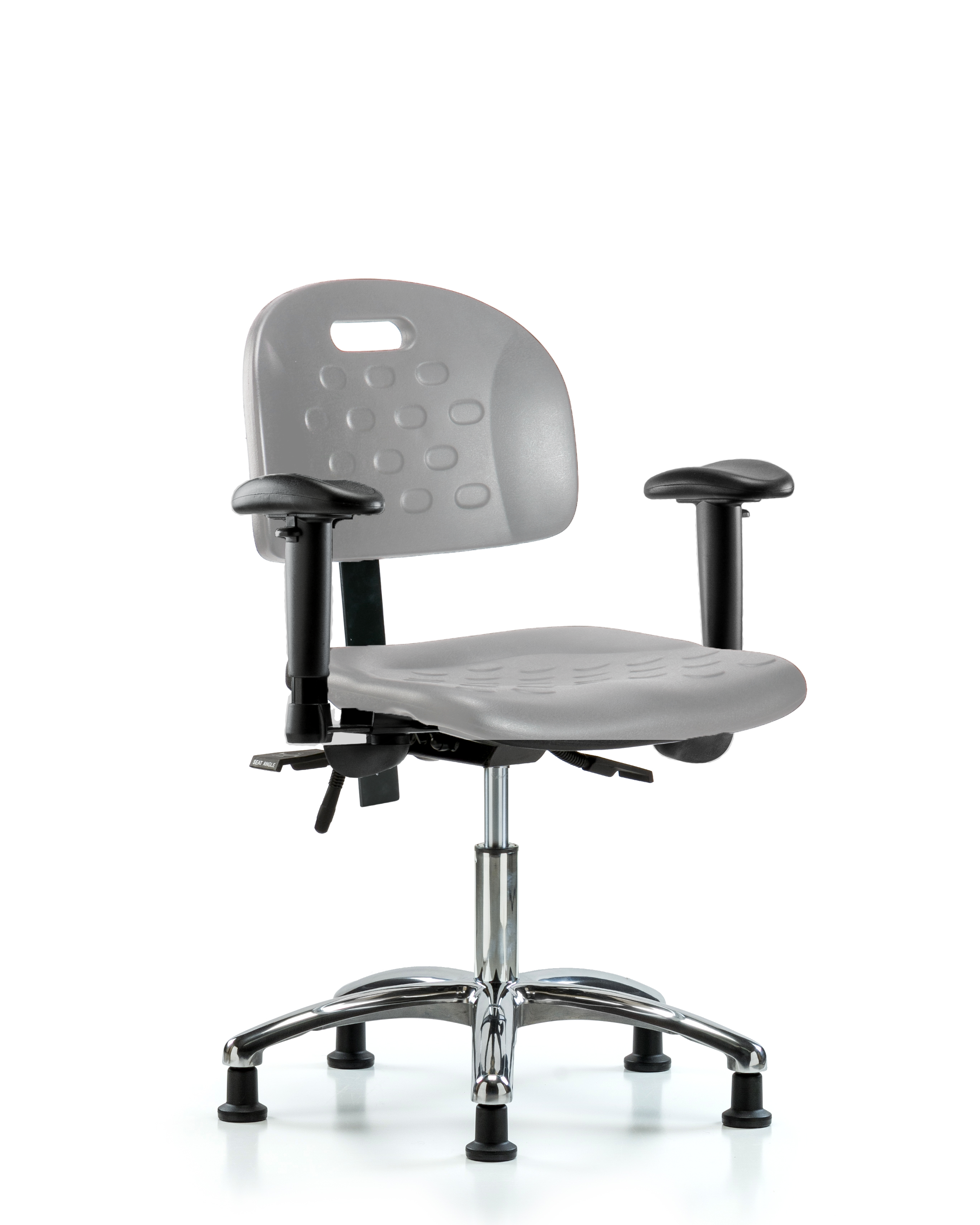 Newport Industrial Polyurethane Chair Chrome - Desk Height with Seat Tilt, Adjustable Arms, & Stationary Glides in Gray Polyurethane