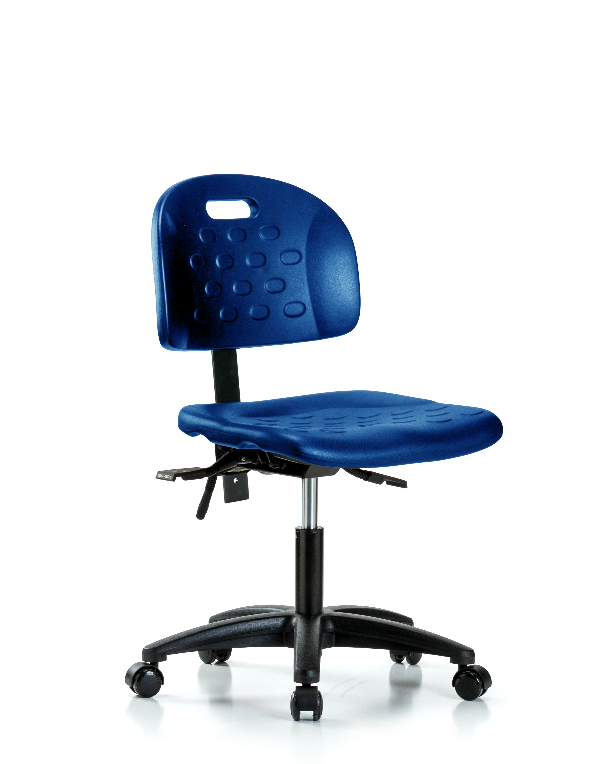 Newport Industrial Polyurethane Chair - Desk Height with Casters in Blue Polyurethane