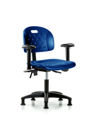 Newport Industrial Polyurethane Chair - Desk Height with Adjustable Arms & Stationary Glides in Blue Polyurethane