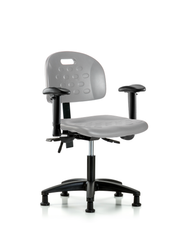 Newport Industrial Polyurethane Chair - Desk Height with Adjustable Arms & Stationary Glides in Gray Polyurethane