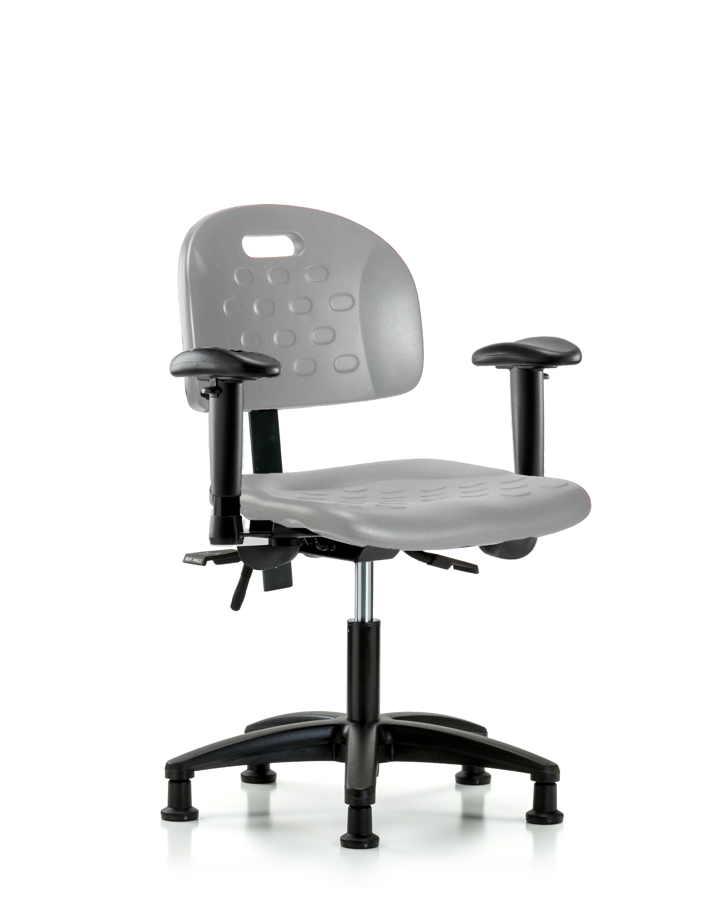 Newport Industrial Polyurethane Chair - Desk Height with Adjustable Arms & Stationary Glides in Gray Polyurethane