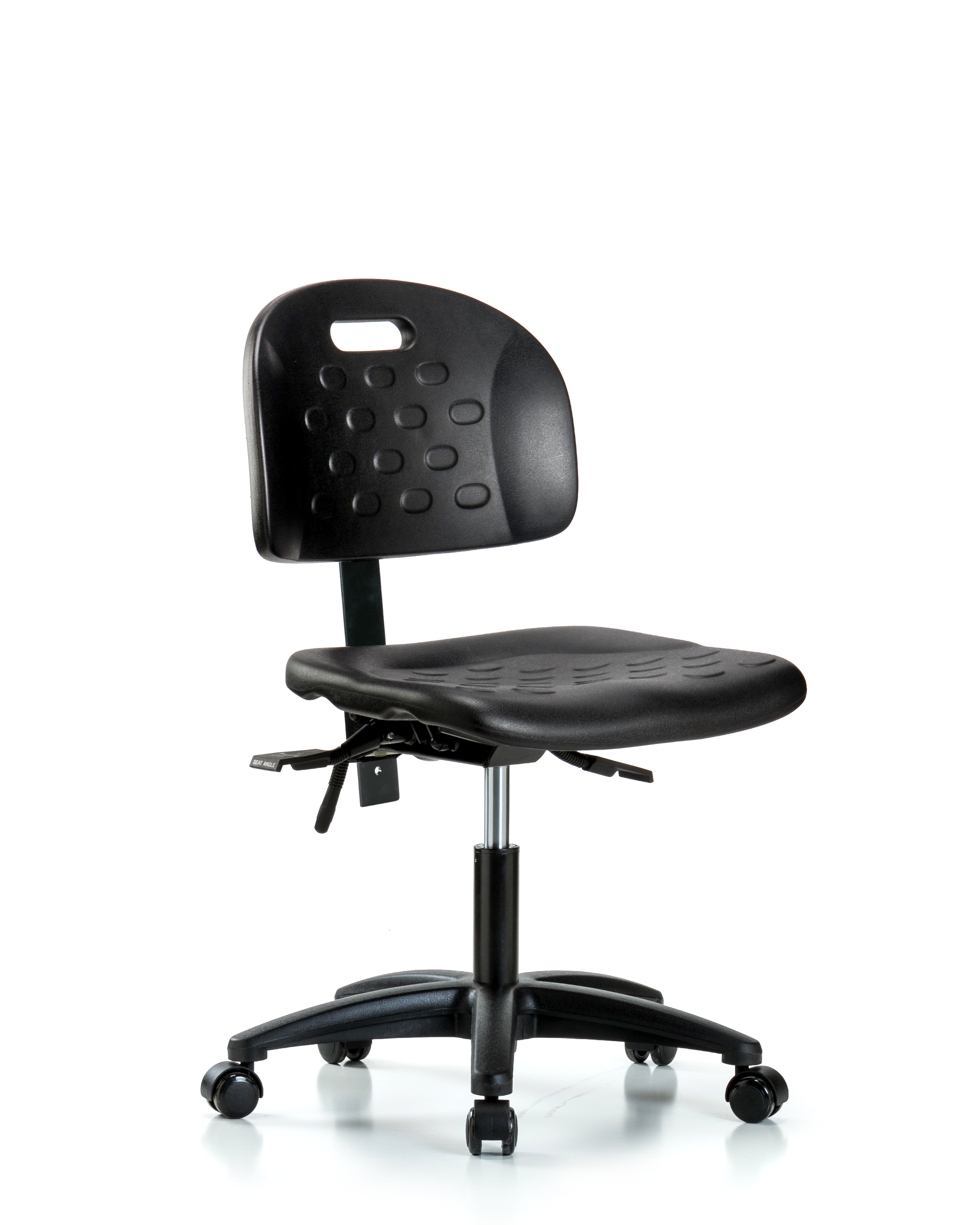 Newport Industrial Polyurethane Chair - Desk Height with Seat Tilt & Casters in Black Polyurethane