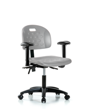 Newport Industrial Polyurethane Chair - Desk Height with Seat Tilt, Adjustable Arms, & Casters in Gray Polyurethane