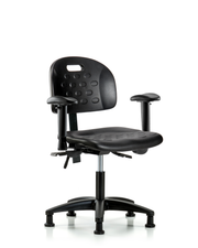 Newport Industrial Polyurethane Chair - Desk Height with Seat Tilt, Adjustable Arms, & Stationary Glides in Black Polyurethane