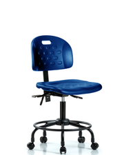 Newport Industrial Polyurethane Chair with Round Tube Base - Desk Height with Casters in Blue Polyurethane