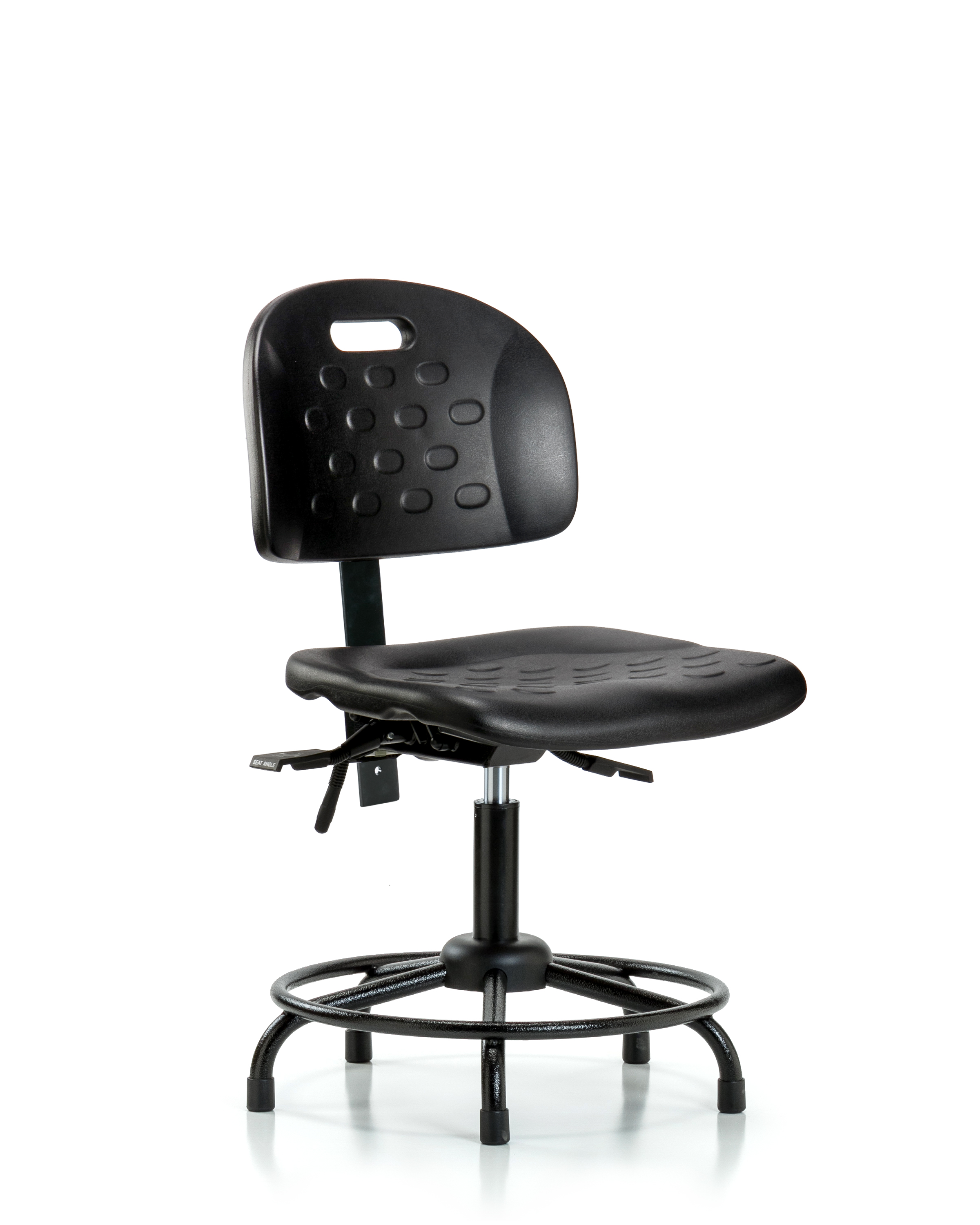 Newport Industrial Polyurethane Chair with Round Tube Base - Desk Height with Stationary Glides in Black Polyurethane